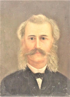 Antique Unsigned Oil Portrait Painting on Wood Panel with Rustic Frame