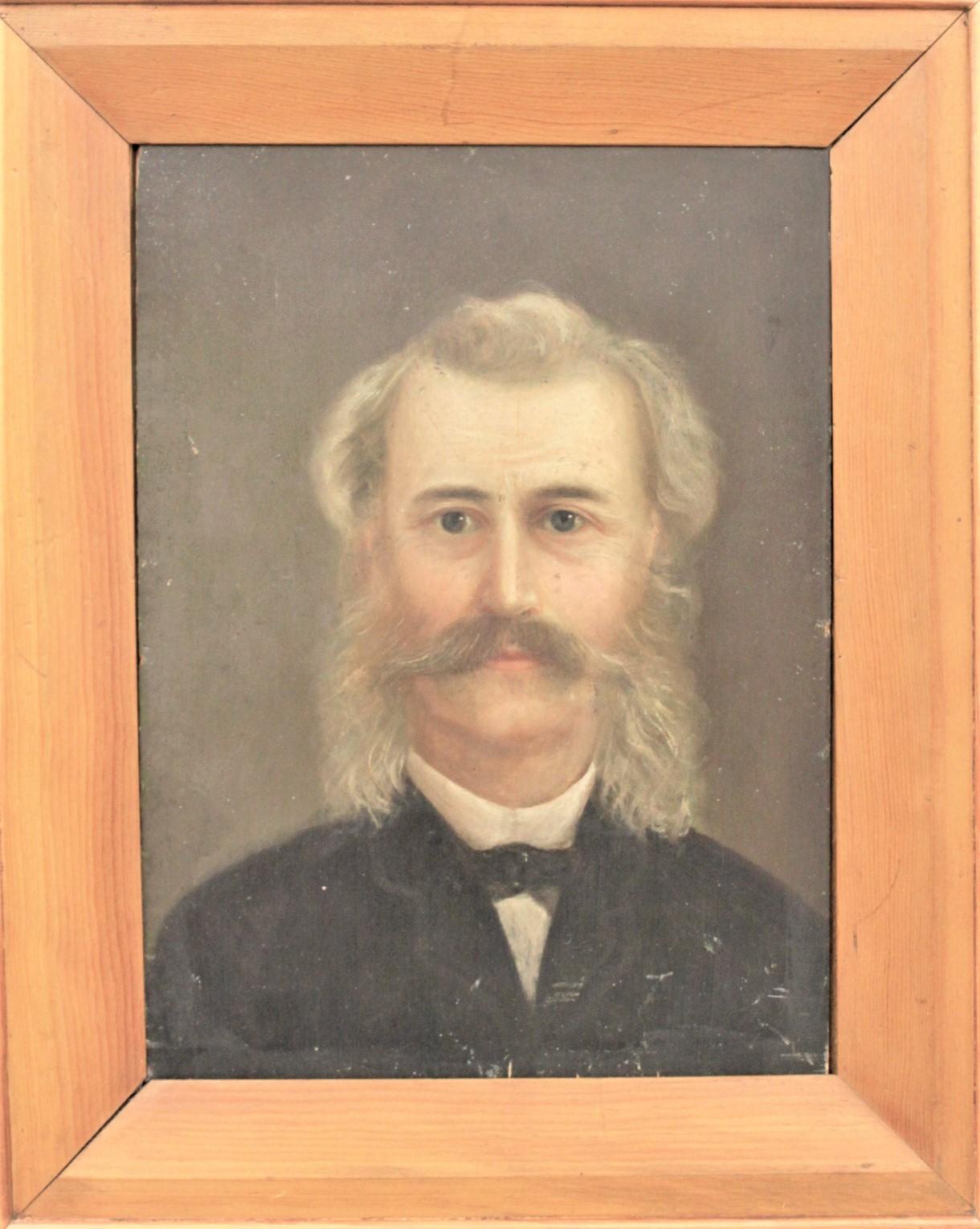 Early Victorian Antique Unsigned Oil Portrait Painting on Wood Panel with Rustic Frame For Sale