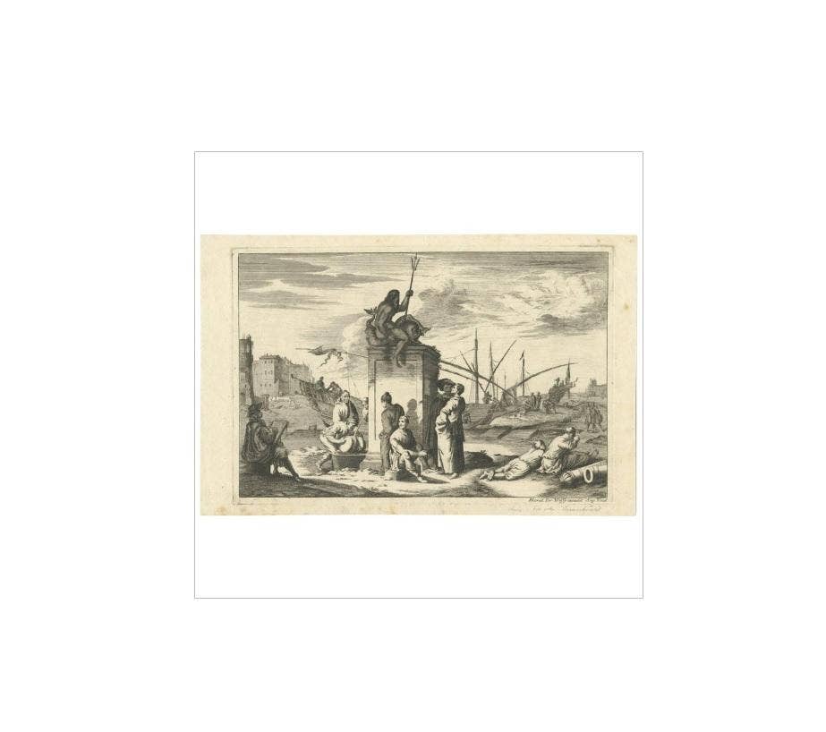 Antique Untitled Harbour View 'I' by J. Wolff, circa 1730