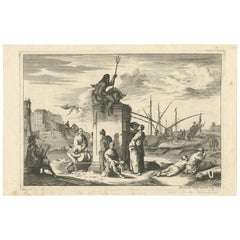 Antique Untitled Harbour View 'I' by J. Wolff, circa 1730