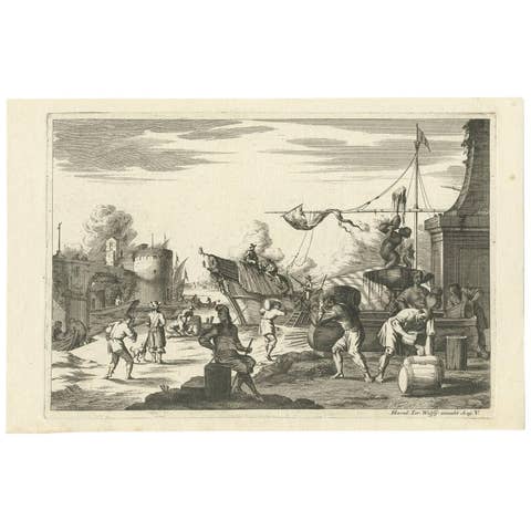 Antique Untitled Harbour View (ii) by J. Wolff, circa 1730