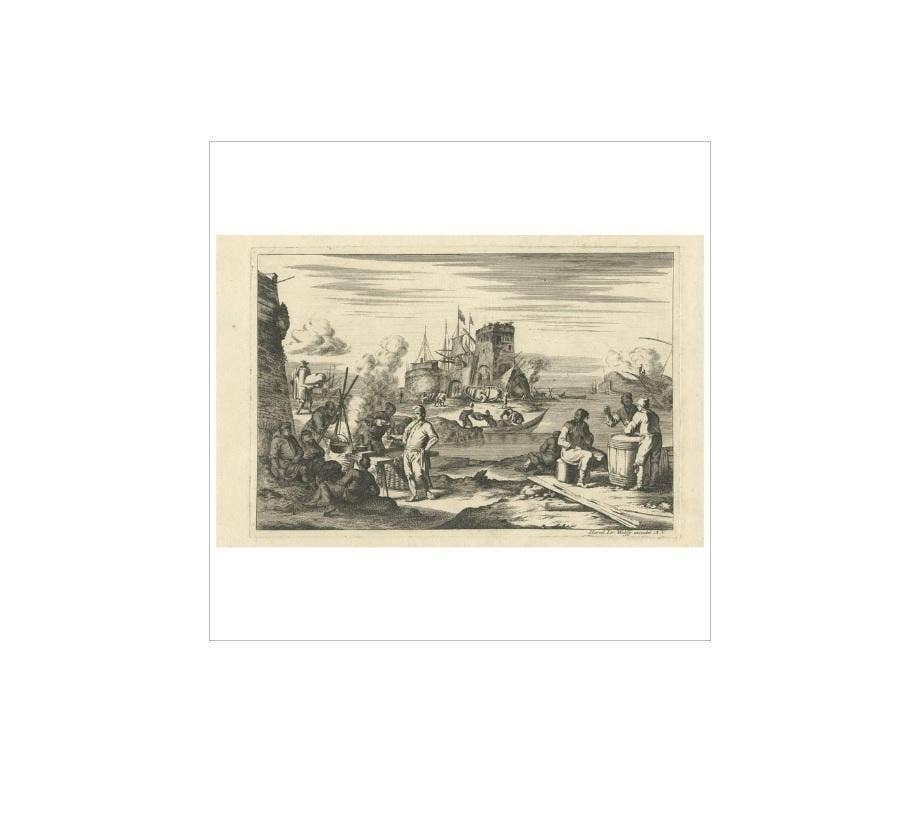 Antique Untitled Harbour View 'IV' by J. Wolff, circa 1730