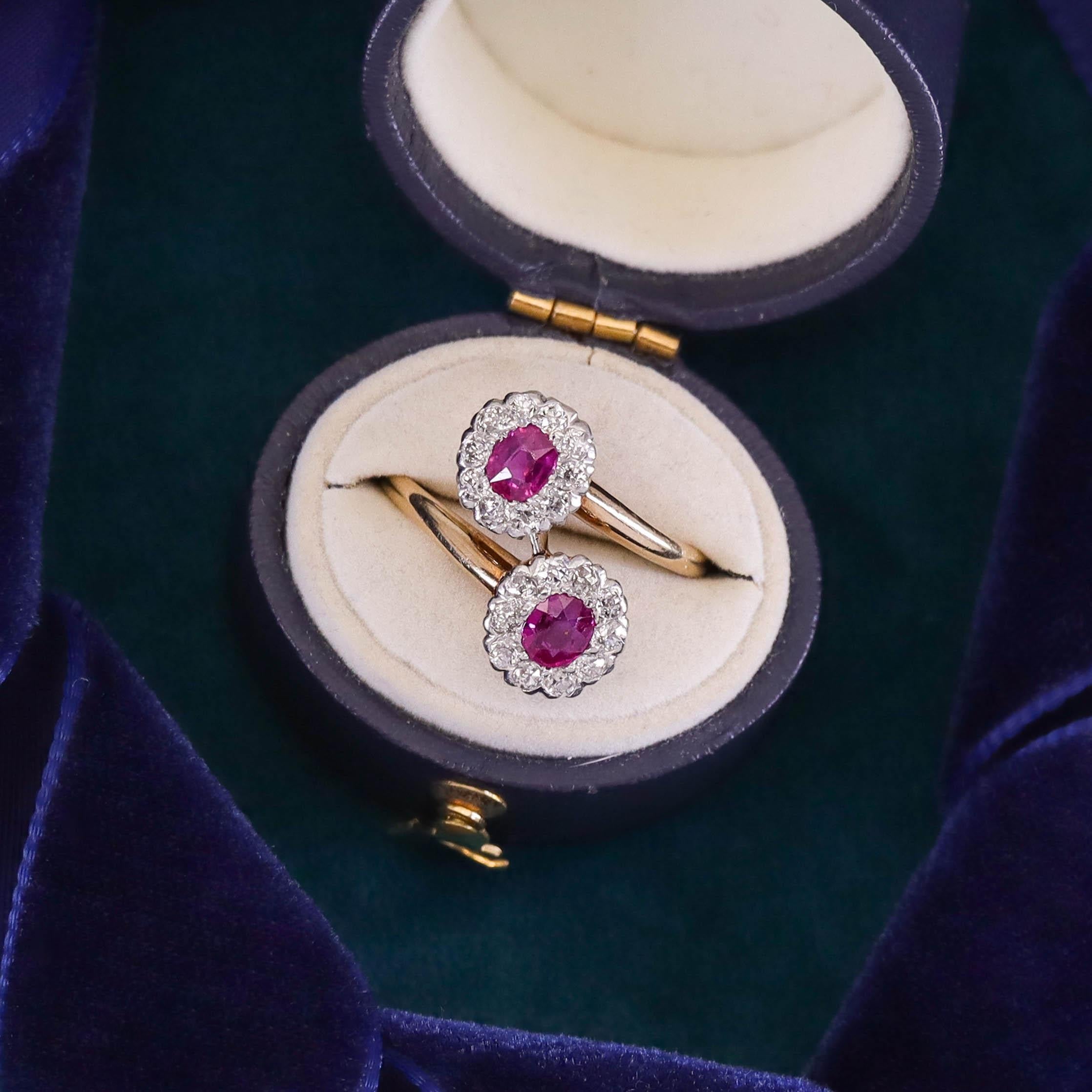Antique Untreated Natural Antique Untreated Natural Ruby and Diamond Bypass Ring For Sale 1