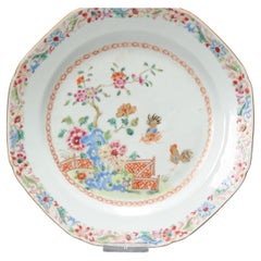 Assiette ancienne inhabituelle chinoise Famille Rose Landscape du 18e siècle Qianlong China