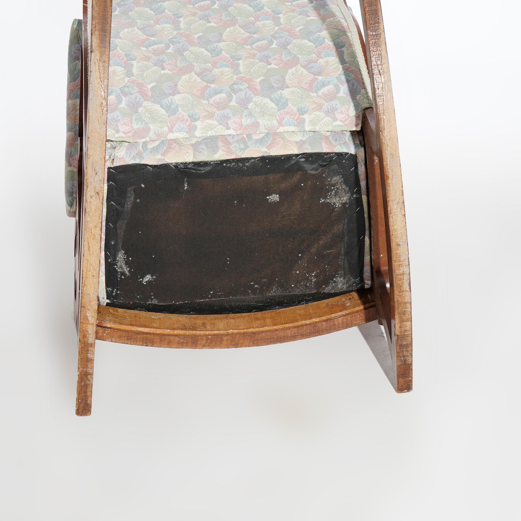 Antique Upholstered Carved Walnut Lincoln Rocking Chair 19th C 3