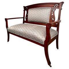 Antique Upholstered Carved Wood Settee