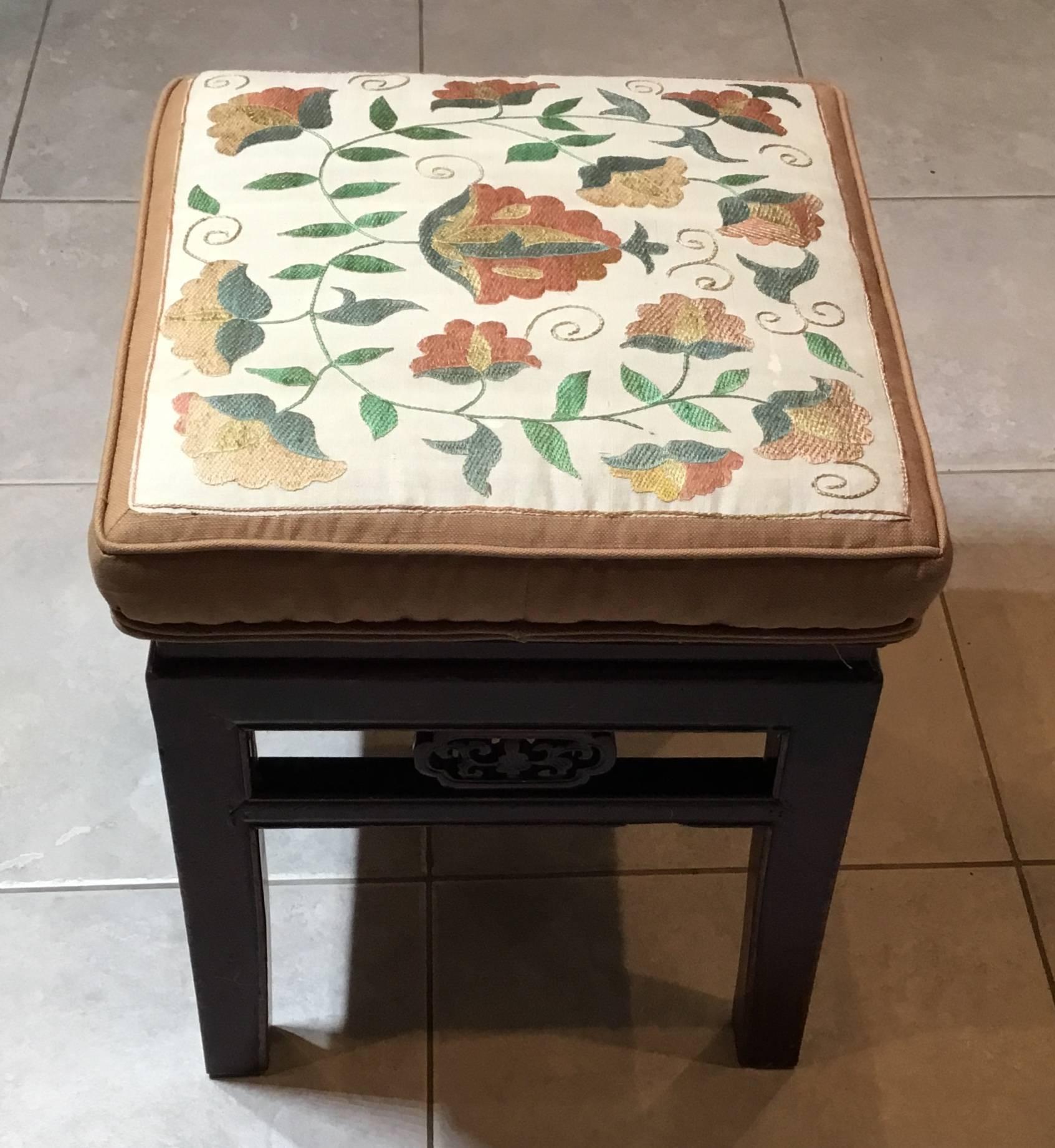 Antique Upholstered Chinese  Stool 7