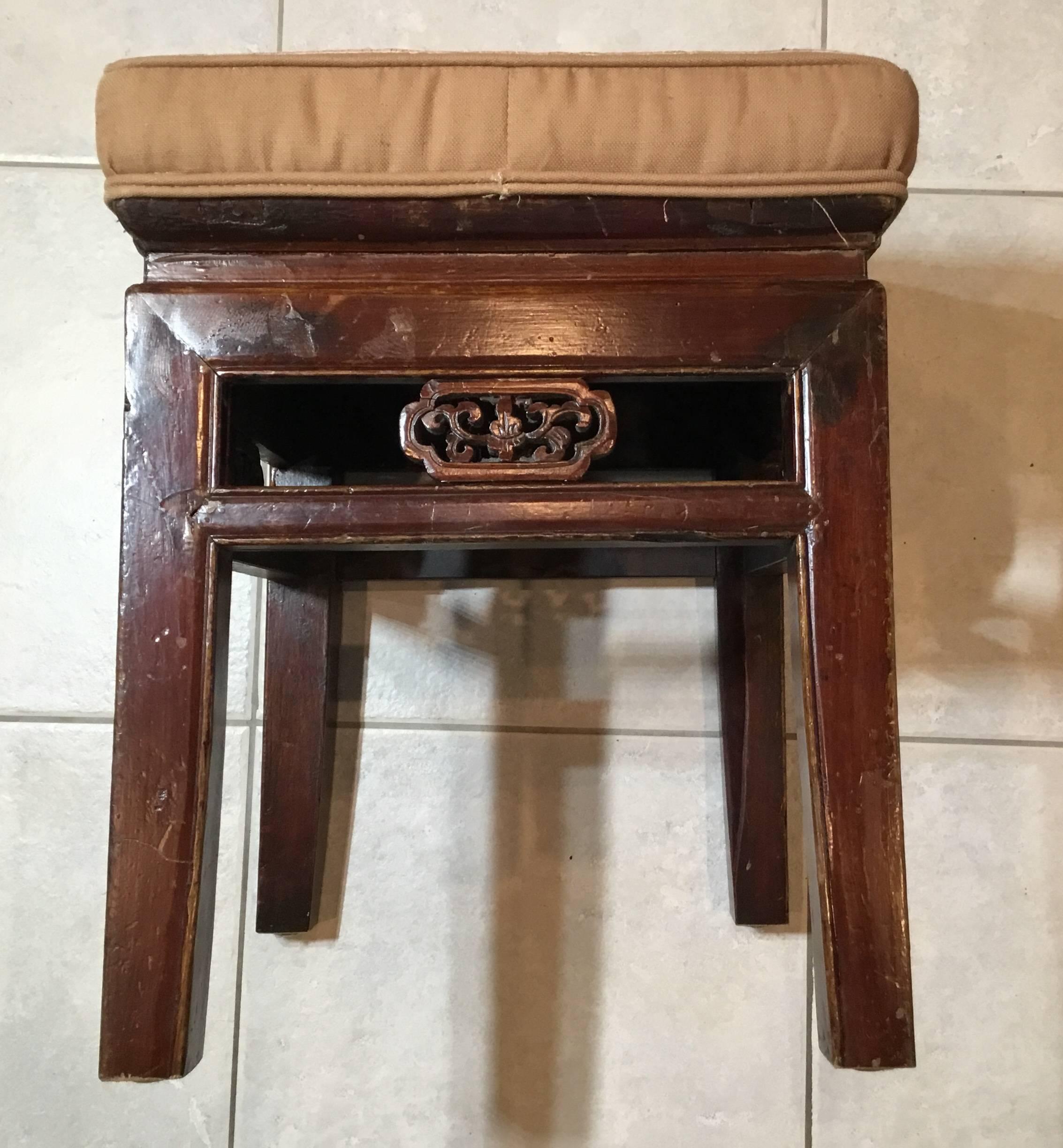 Antique Upholstered Chinese  Stool In Good Condition In Delray Beach, FL