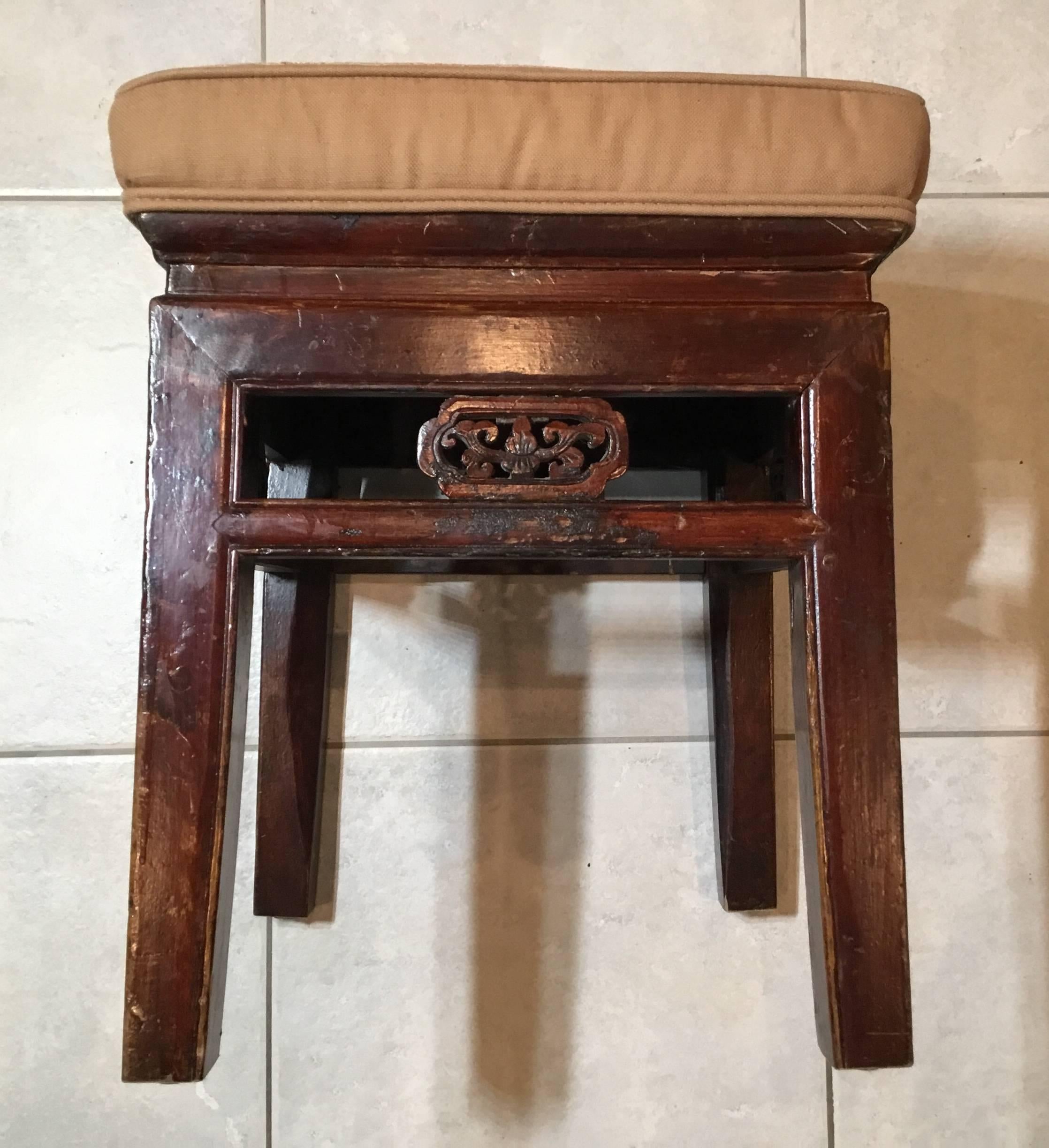 Early 20th Century Antique Upholstered Chinese  Stool