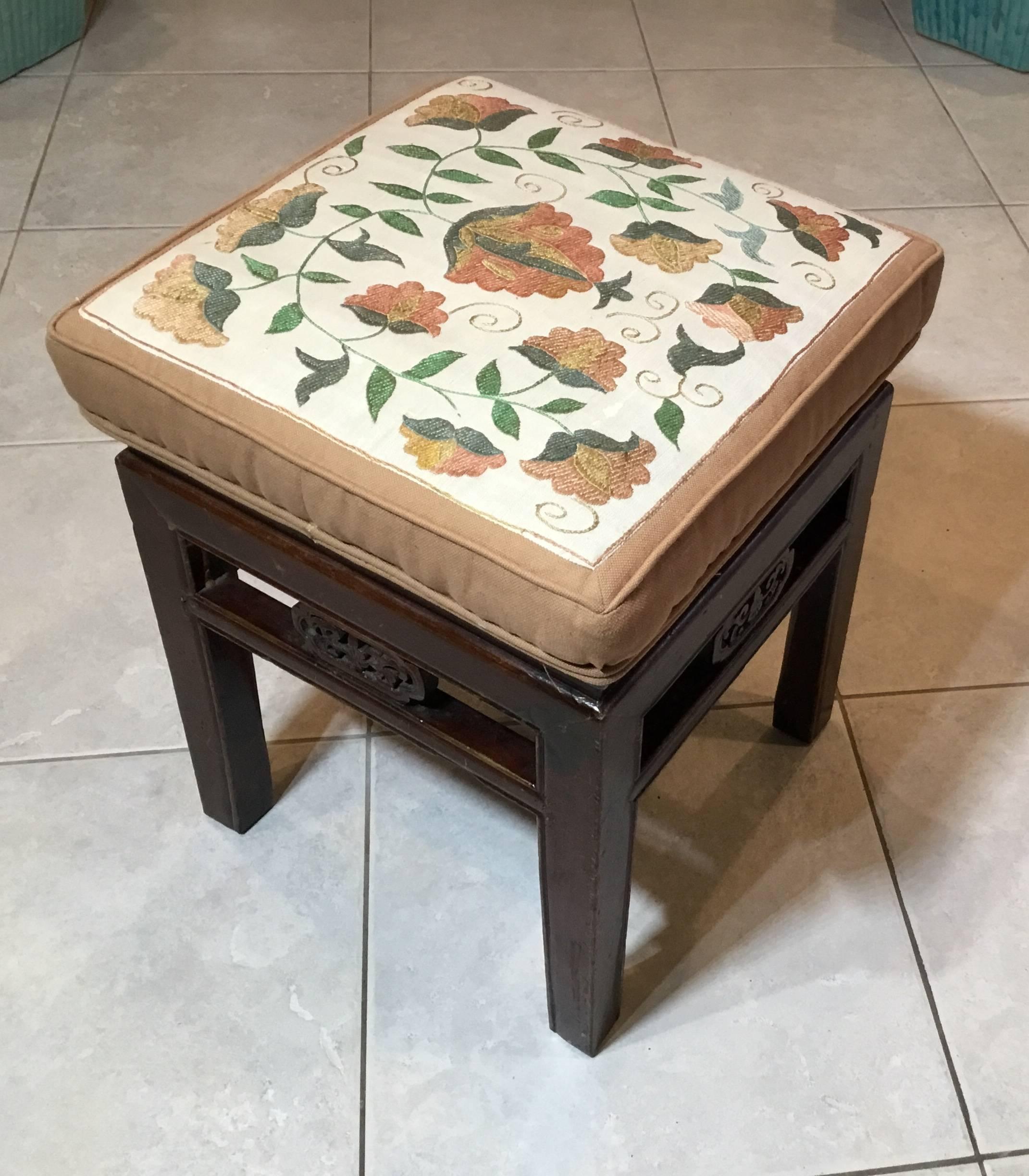 Antique Upholstered Chinese  Stool 2