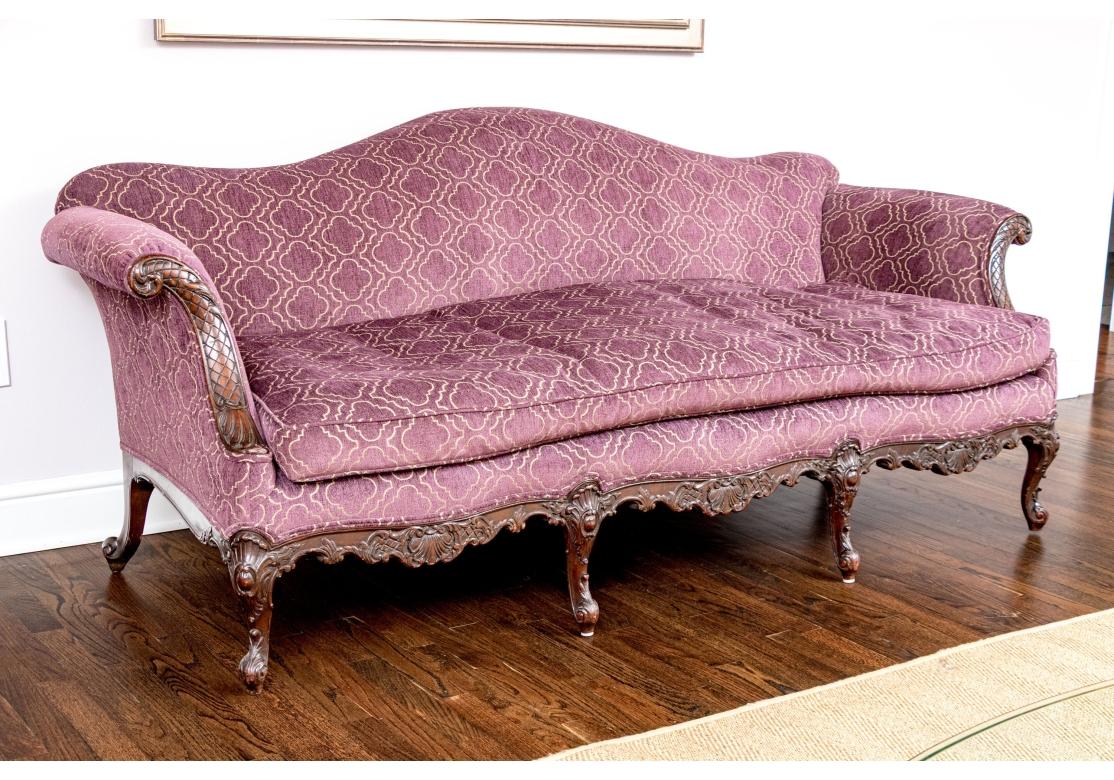 Antique Upholstered Chippendale Style Carved Mahogany Camel Back Sofa en vente 5