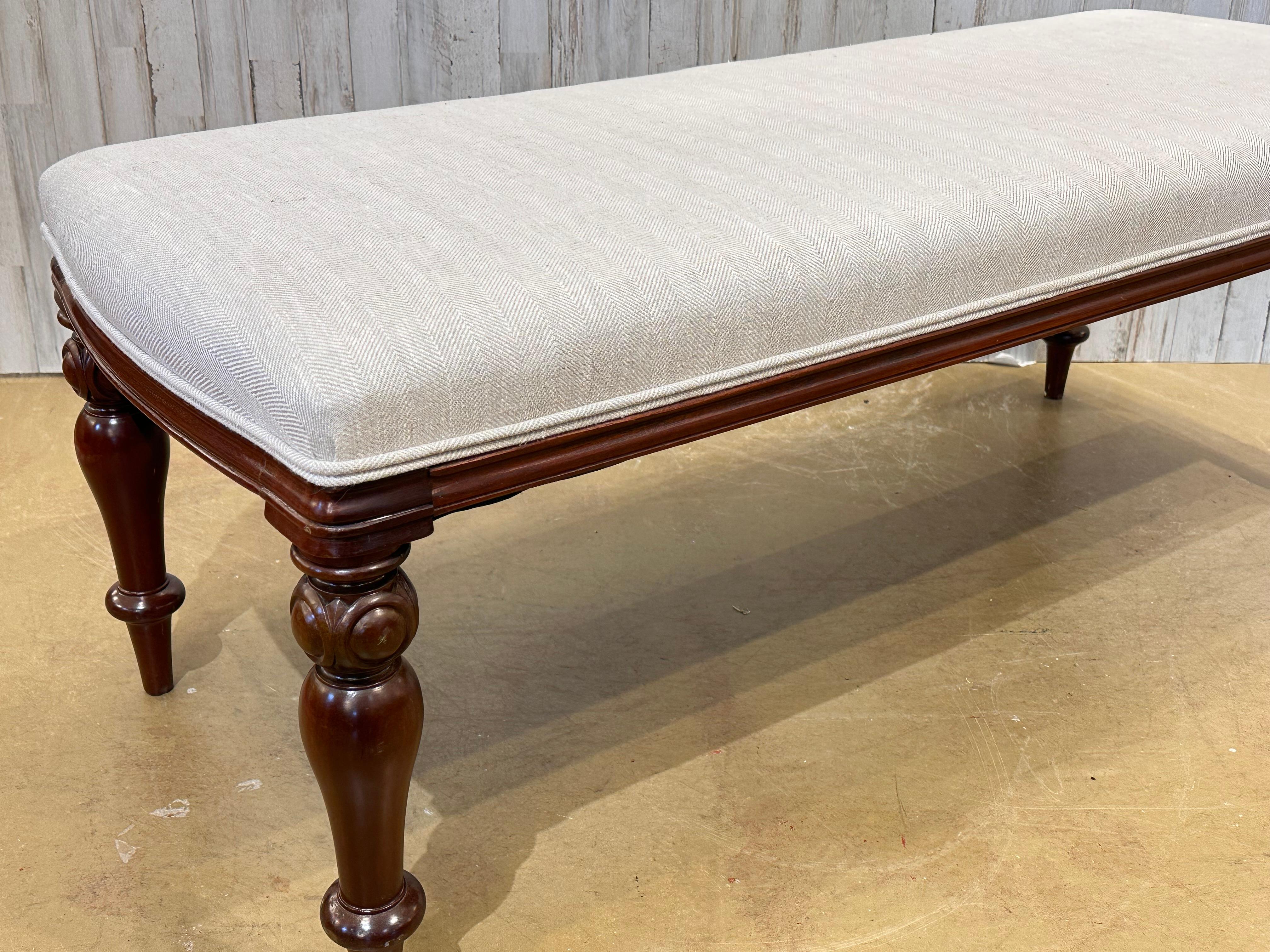 Fabric Antique Upholstered English Bench For Sale