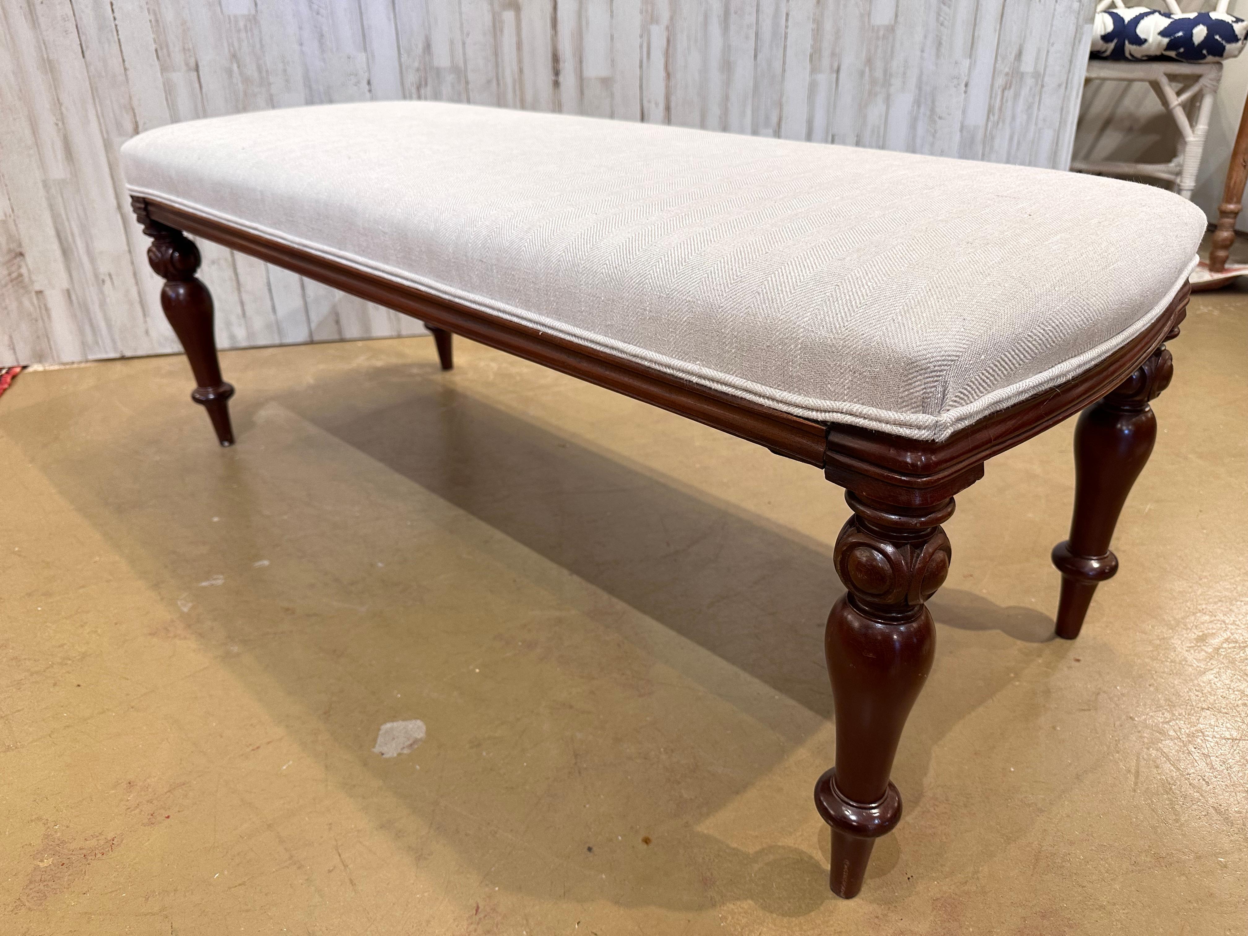 Antique Upholstered English Bench For Sale 2