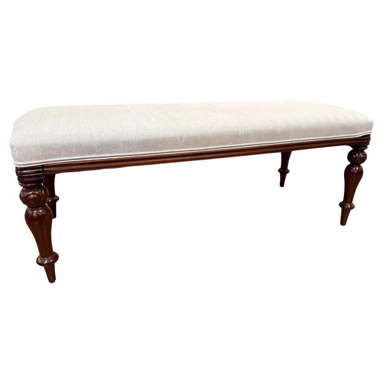 Antique Upholstered English Bench For Sale