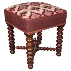 Antico sgabello imbottito, inglese, sgabello da salotto, vittoriano, 1850