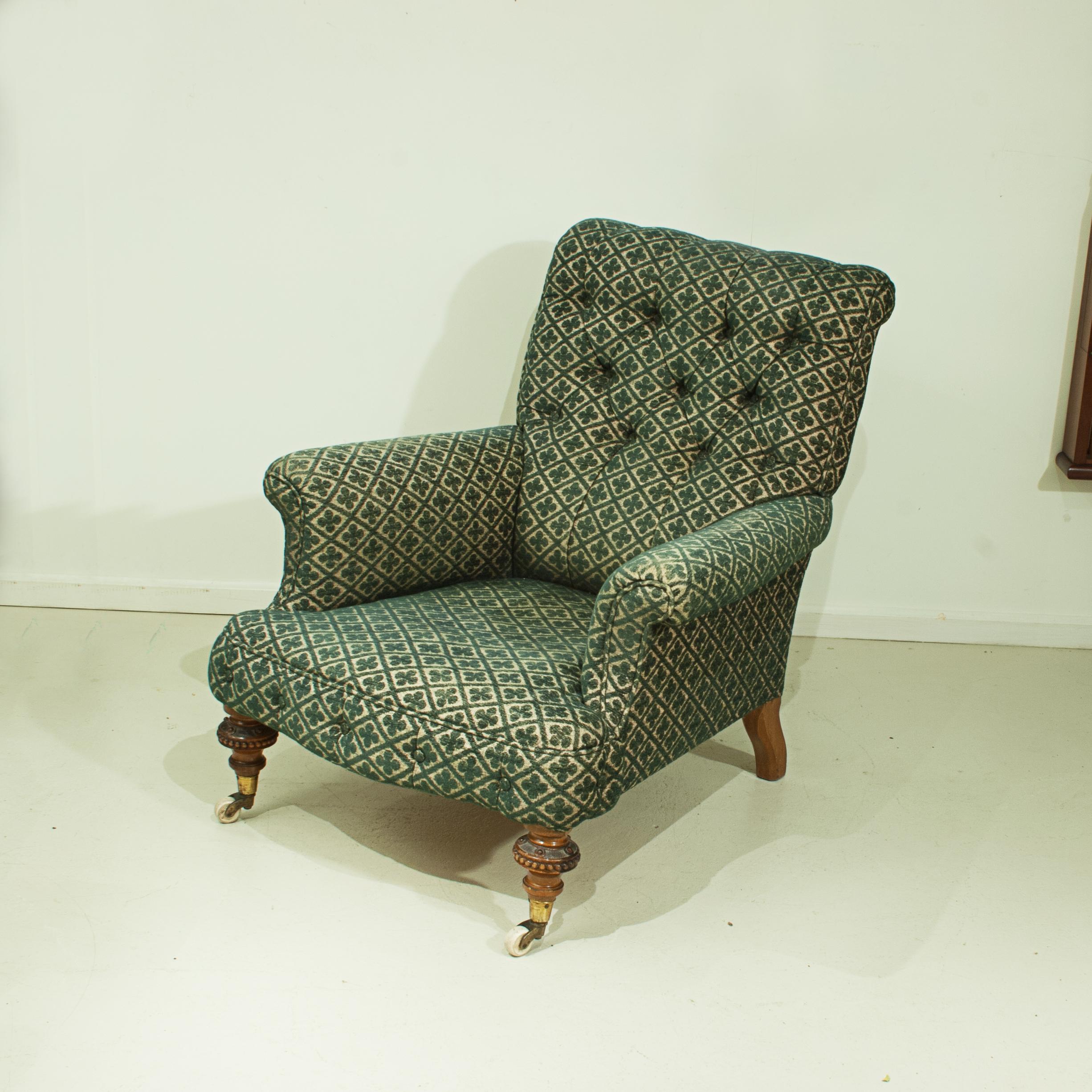 Antique Upholstered Howard Style Button Armchair 6