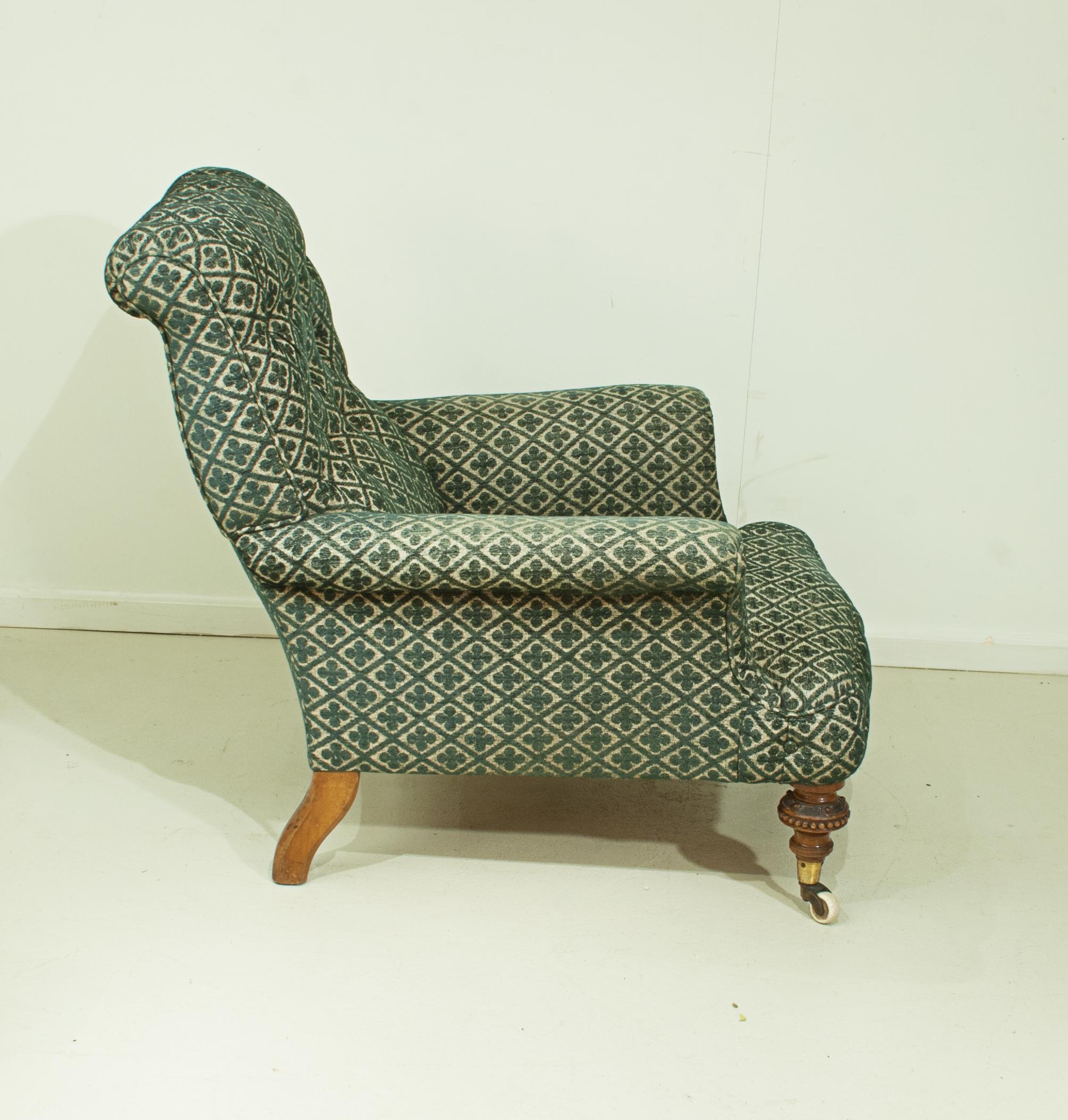 Antique Upholstered Howard Style Button Armchair In Good Condition In Oxfordshire, GB