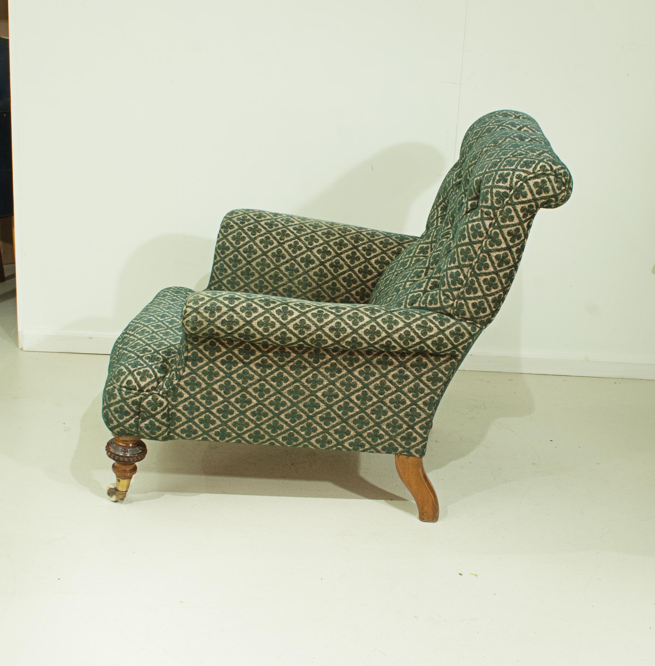 Late 19th Century Antique Upholstered Howard Style Button Armchair