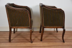 Antique Upholstered Pair of Chairs in Dark Green Striped Velvet