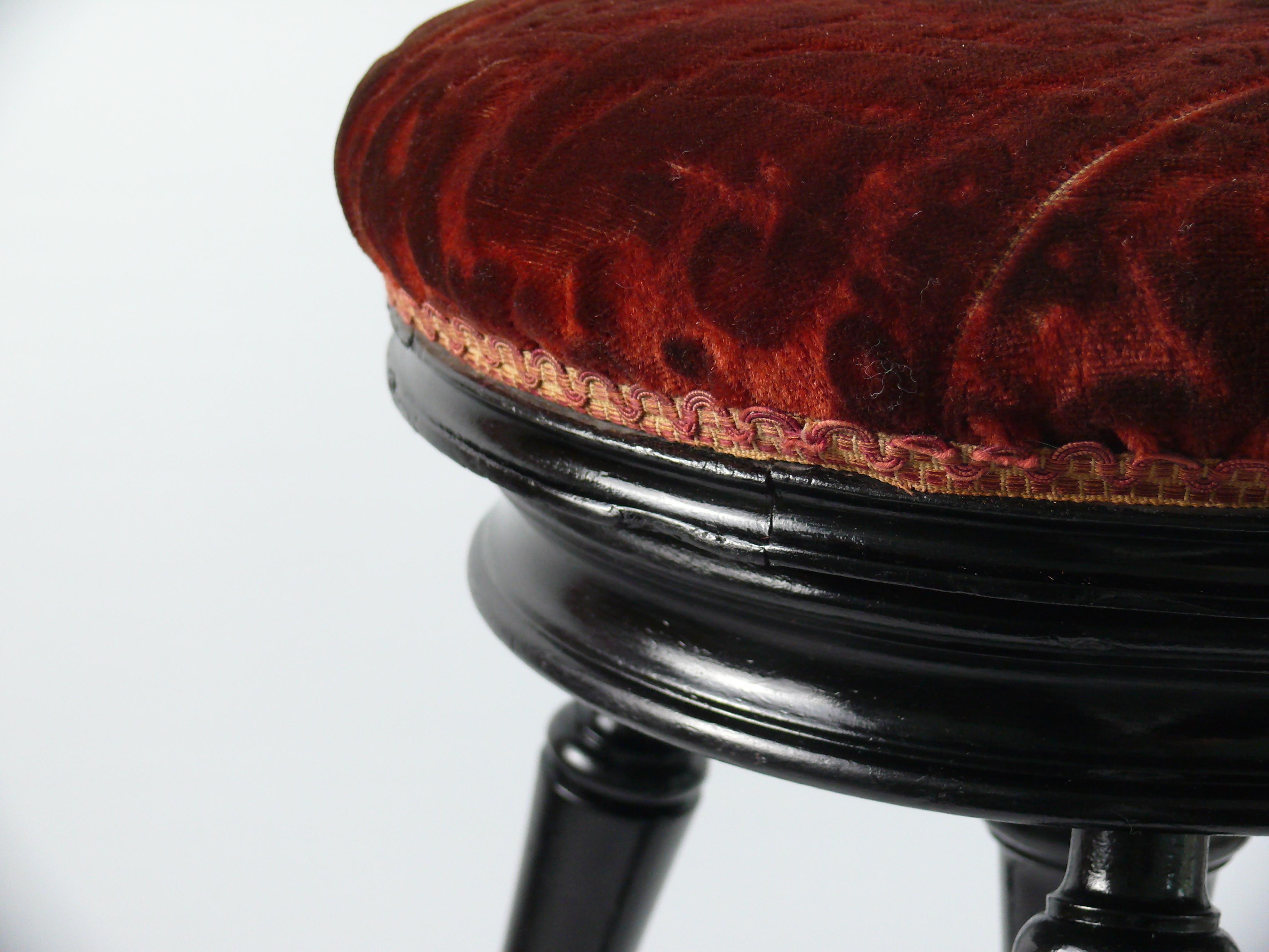 Woodwork Antique Upholstered Piano Chair from France, circa 1880