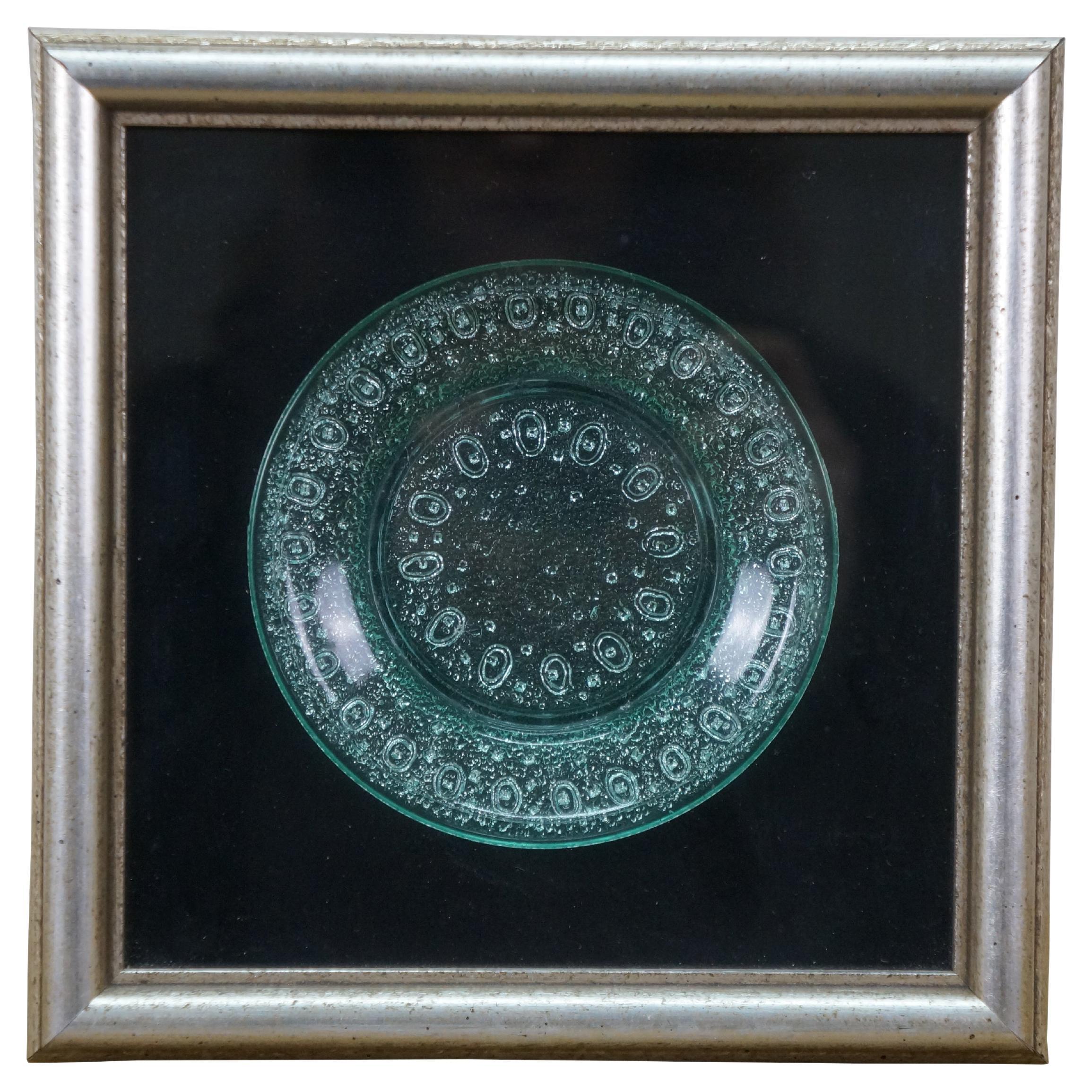 Antique Uranium Depression Glass Fluorescent Snakeskin & Dot Shadowbox Plate For Sale