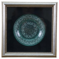 Antique Uranium Depression Glass Fluorescent Snakeskin & Dot Shadowbox Plate