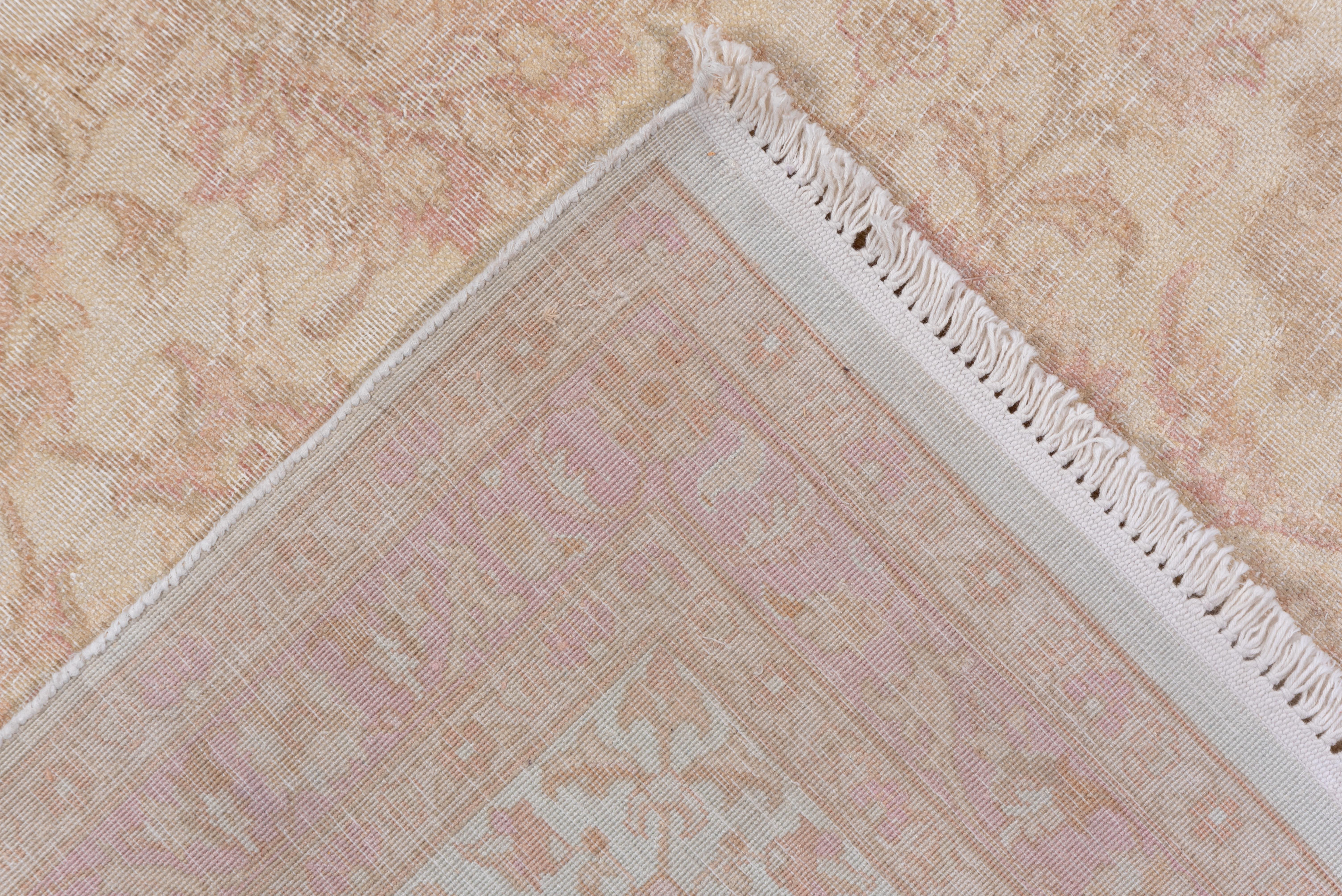 Mid-Century Modern Antique Urban Silk Turkish Hereke Carpet, Pink Accents, Neutral Palette