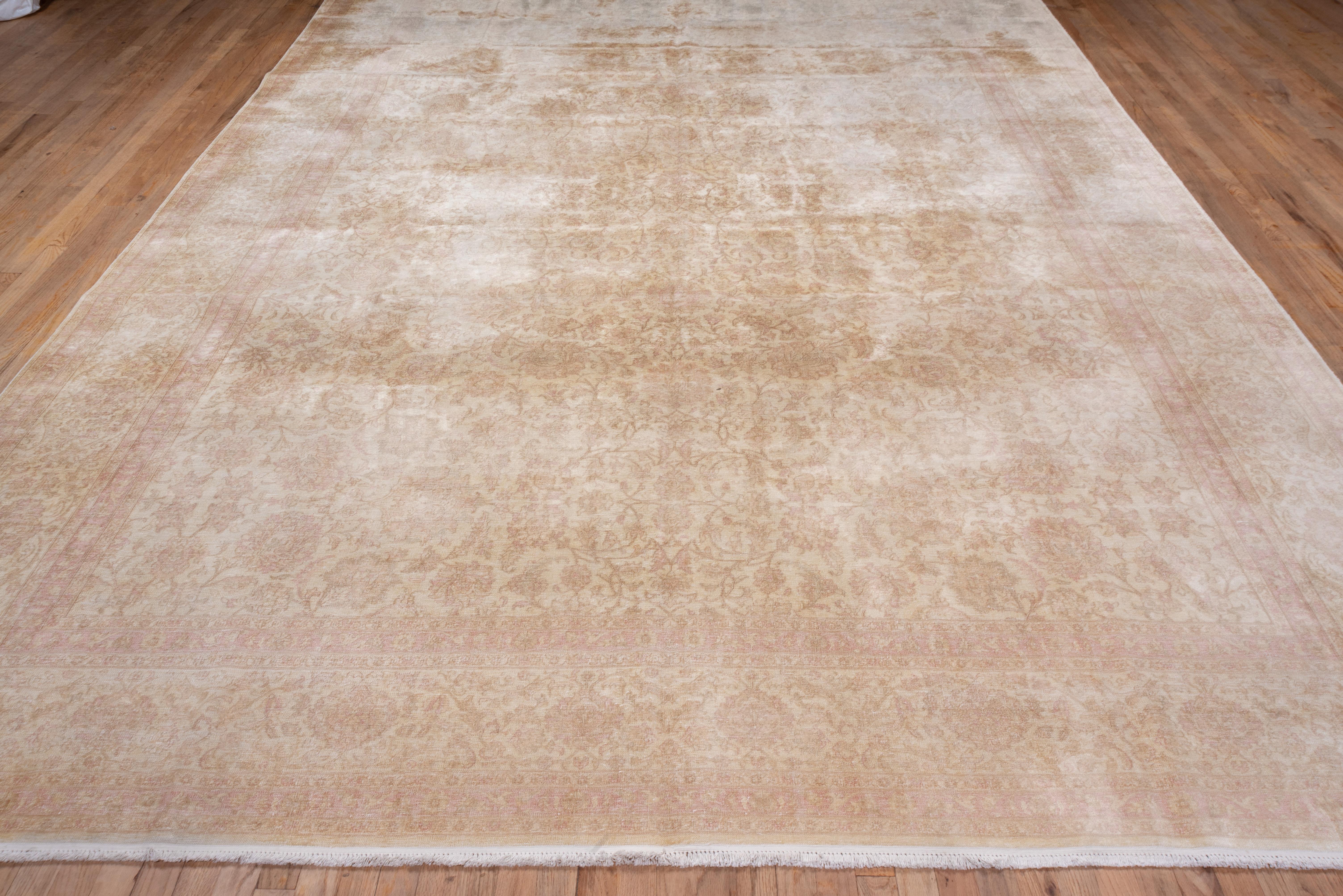 Antique Urban Silk Turkish Hereke Carpet, Pink Accents, Neutral Palette In Good Condition In New York, NY