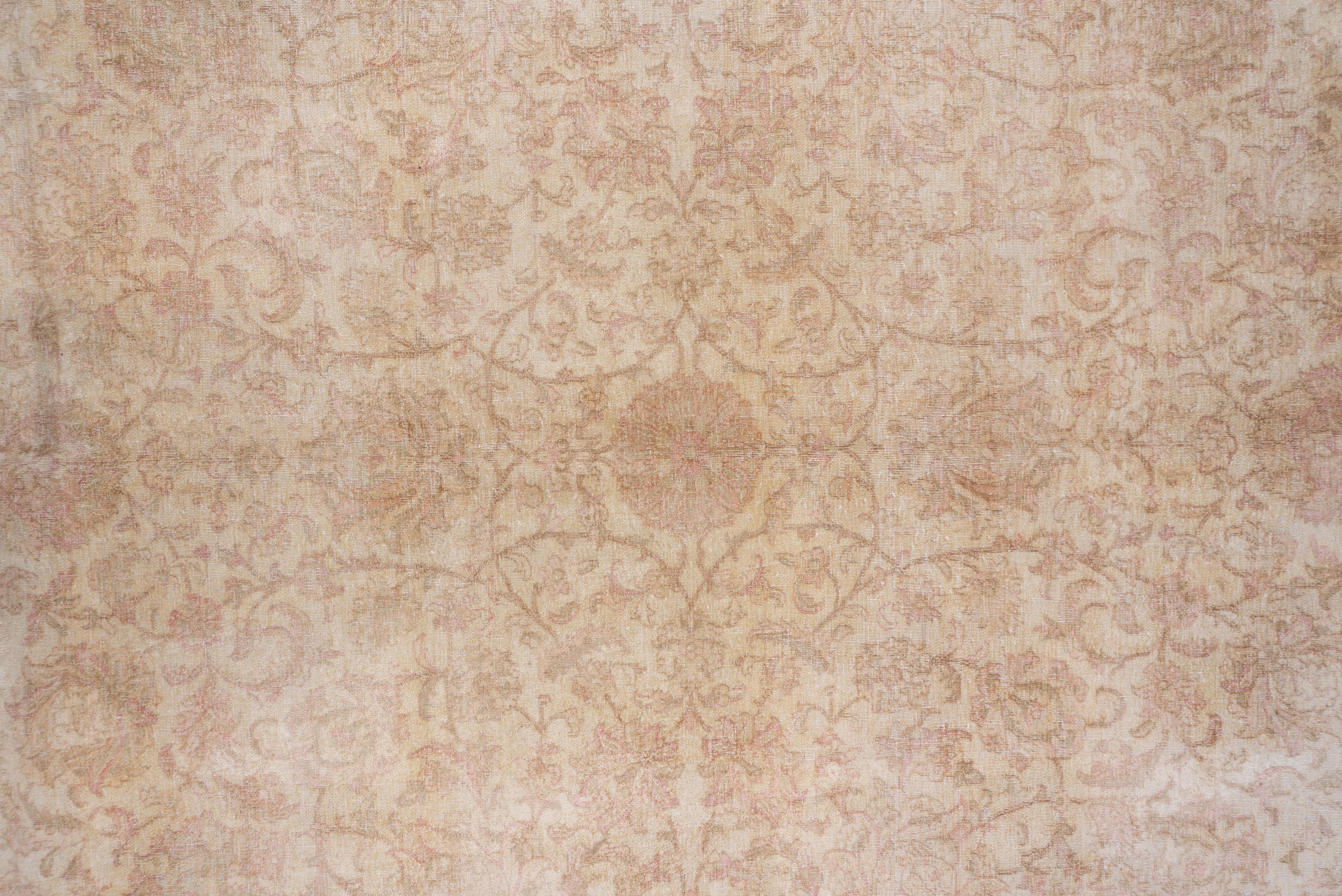 Mid-20th Century Antique Urban Silk Turkish Hereke Carpet, Pink Accents, Neutral Palette