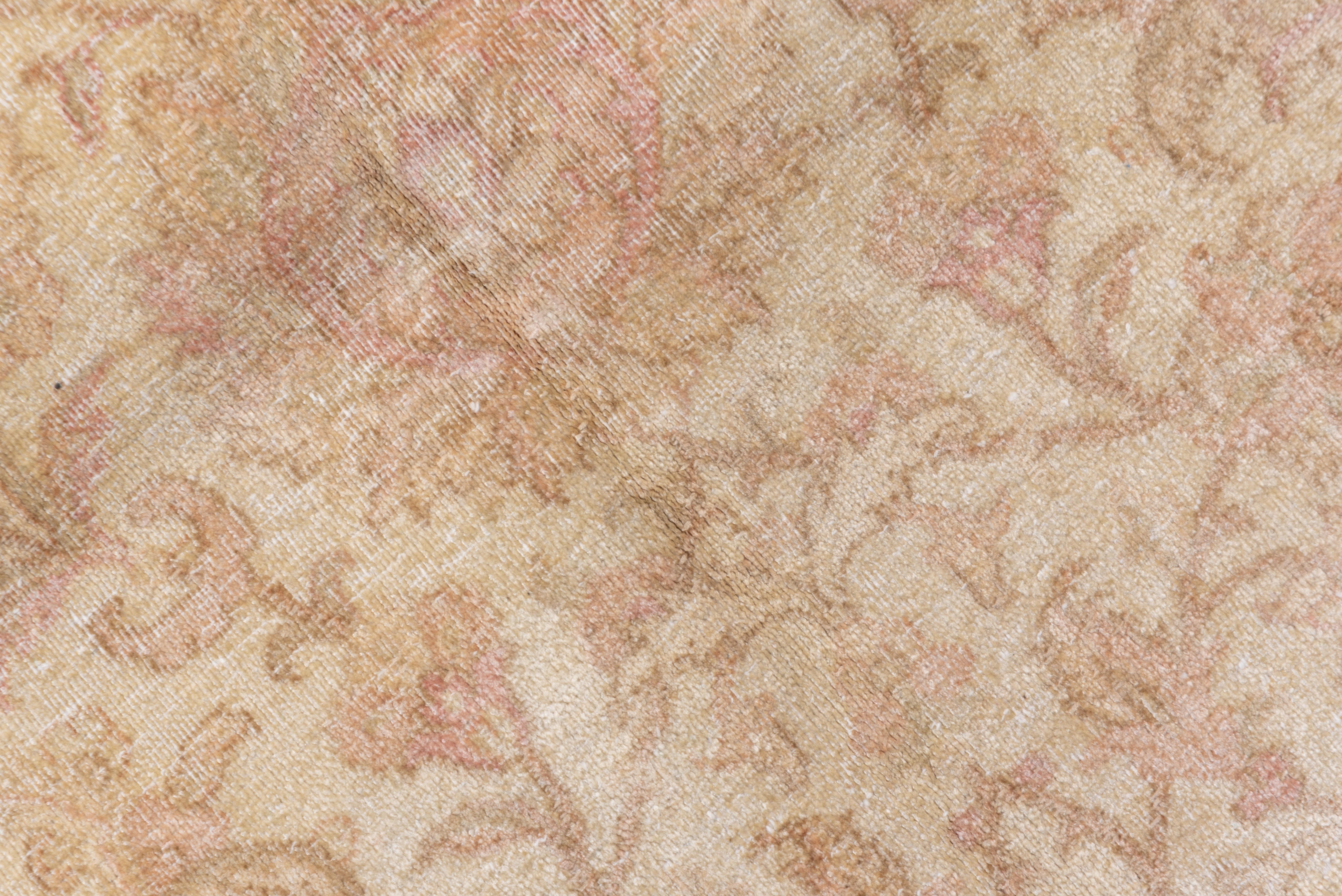 Antique Urban Silk Turkish Hereke Carpet, Pink Accents, Neutral Palette 1