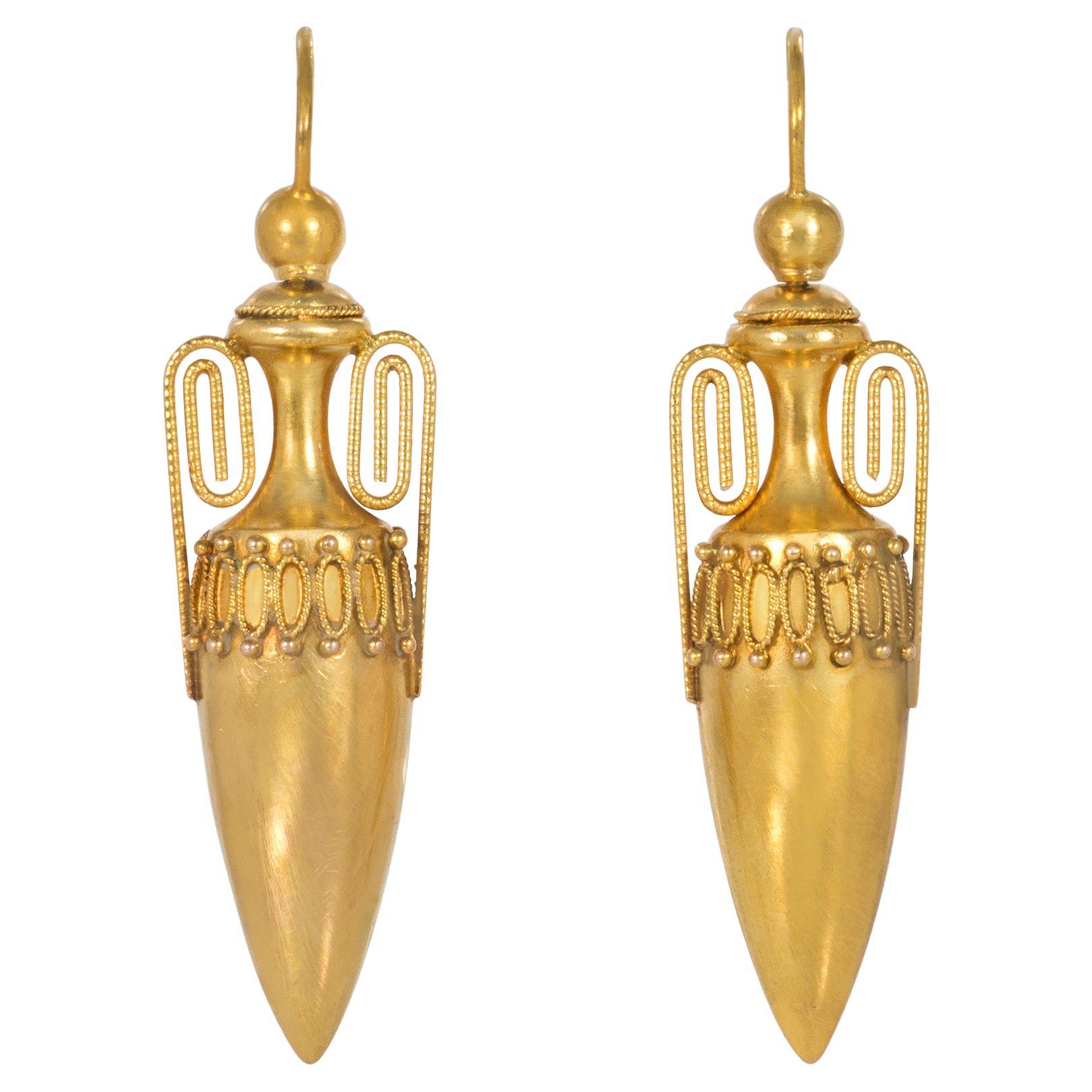 Antique urn earrings with open work handles For Sale