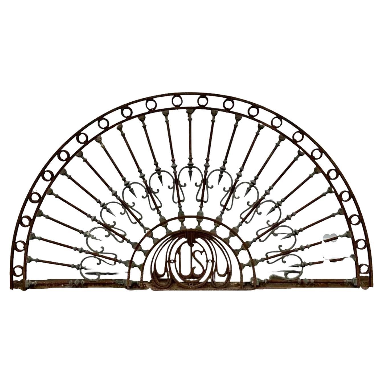 Antique US Embassy Architectural Arched Iron Fanlight Header For Sale