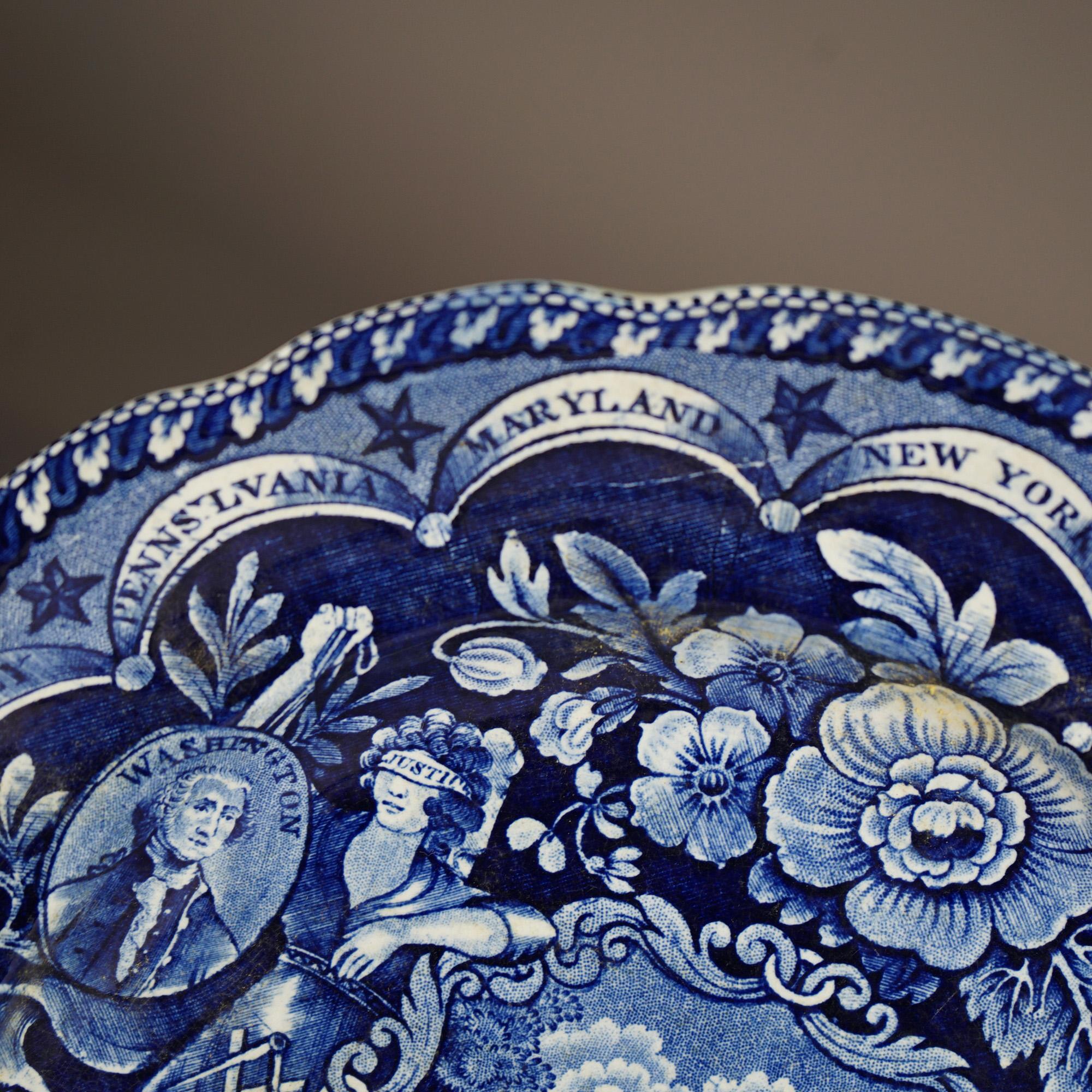 Antique US Historical Clews Pottery Flow Blue Platter 19th C For Sale 7