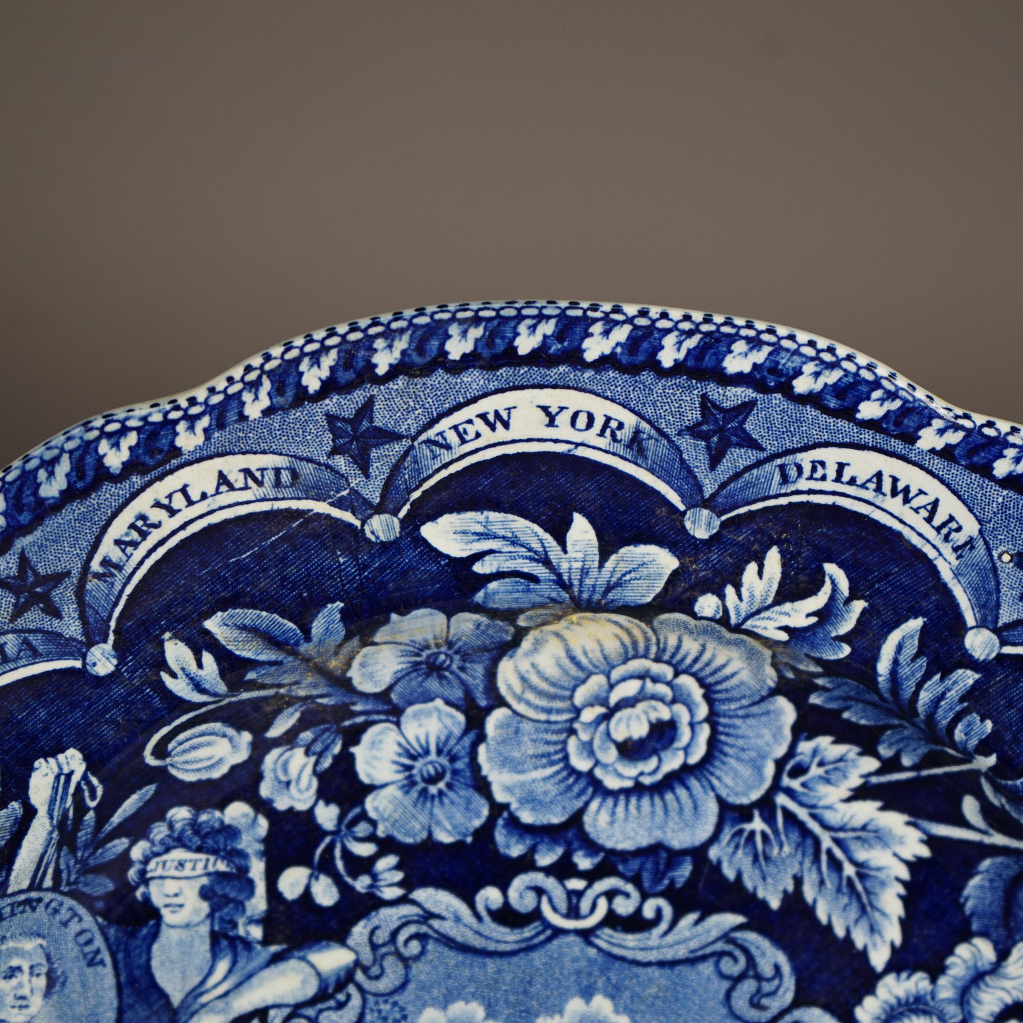Antique US Historical Clews Pottery Flow Blue Platter 19th C For Sale 8