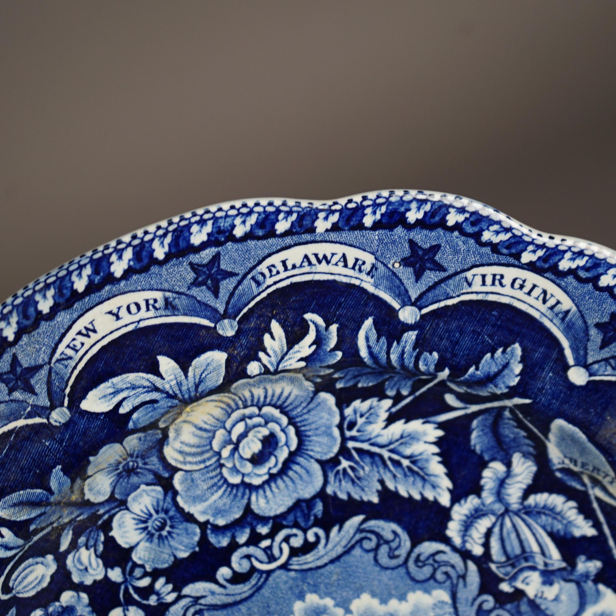 Antique US Historical Clews Pottery Flow Blue Platter 19th C For Sale 9