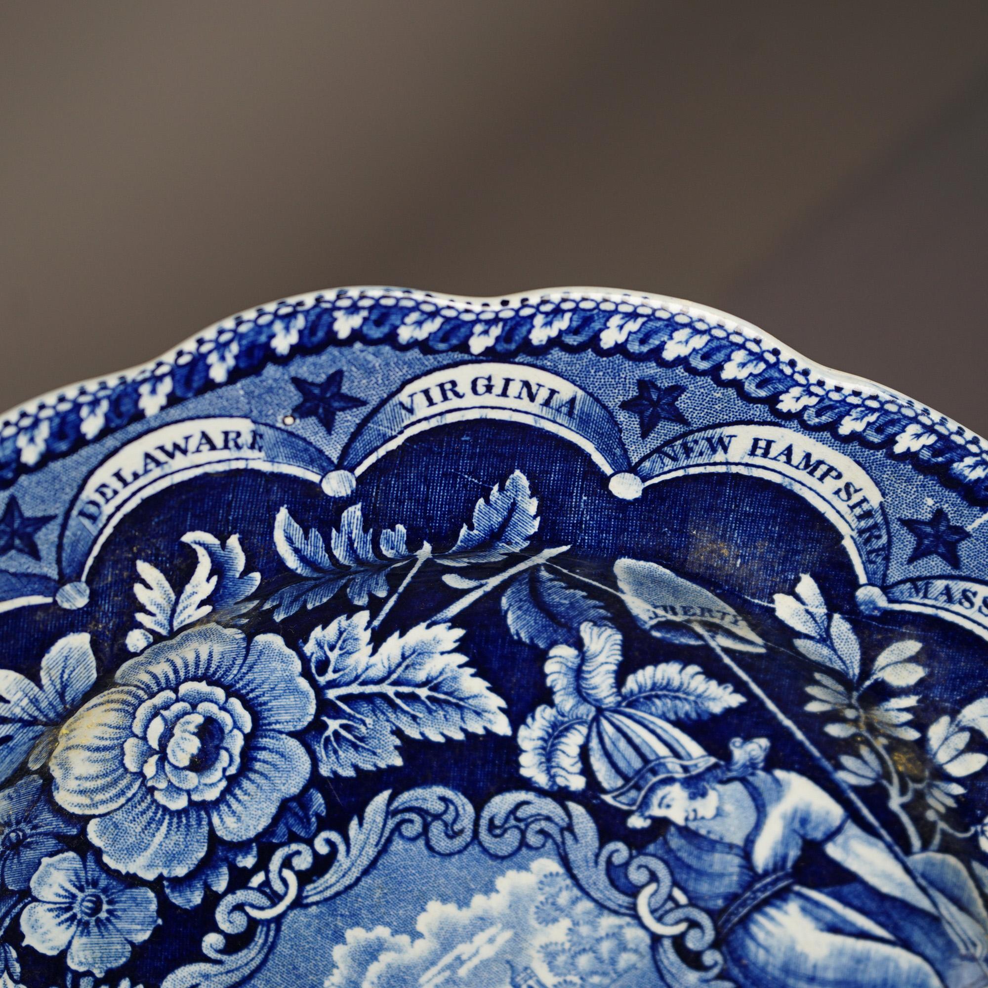 Antique US Historical Clews Pottery Flow Blue Platter 19th C For Sale 10