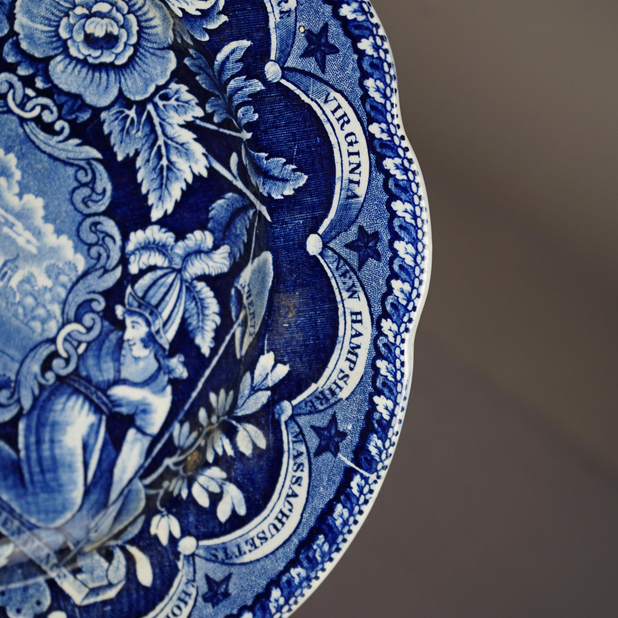 Antique US Historical Clews Pottery Flow Blue Platter 19th C For Sale 11