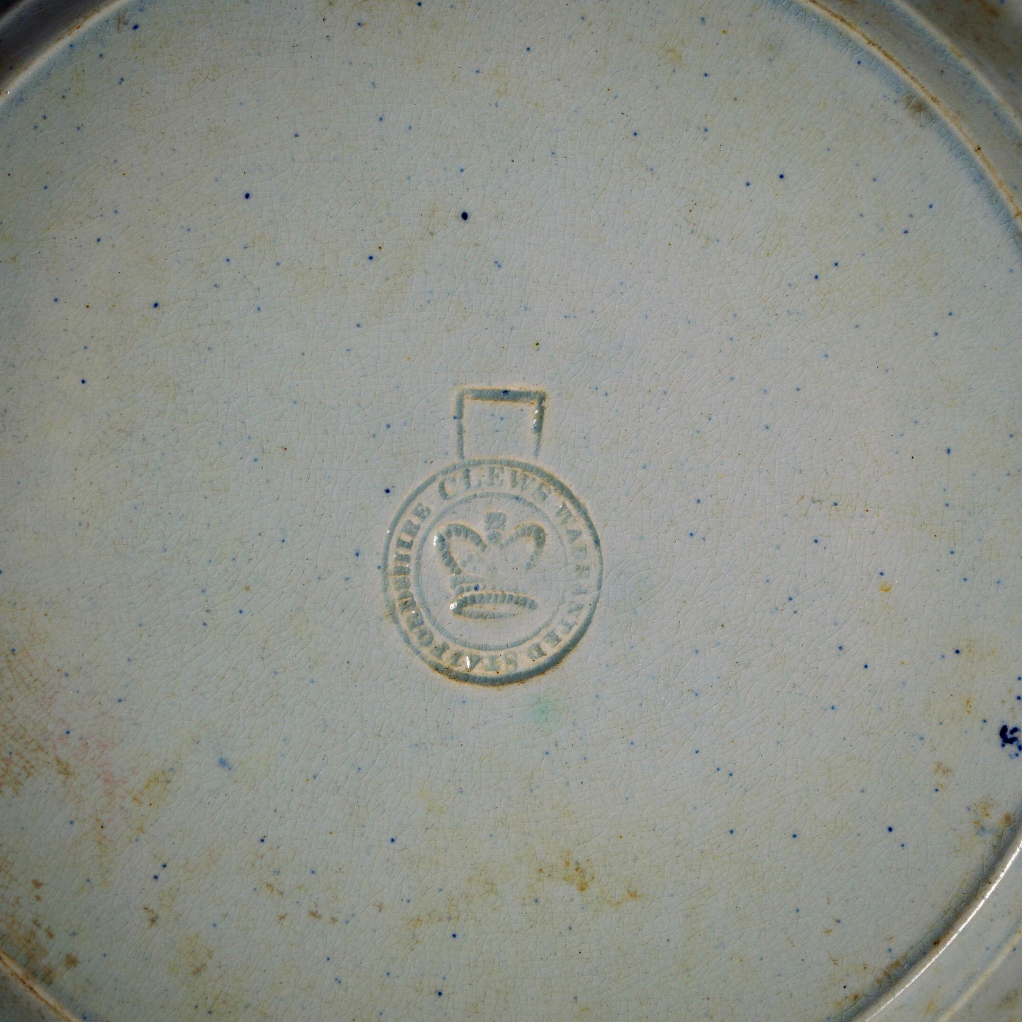 Antique US Historical Clews Pottery Flow Blue Platter 19th C For Sale 13