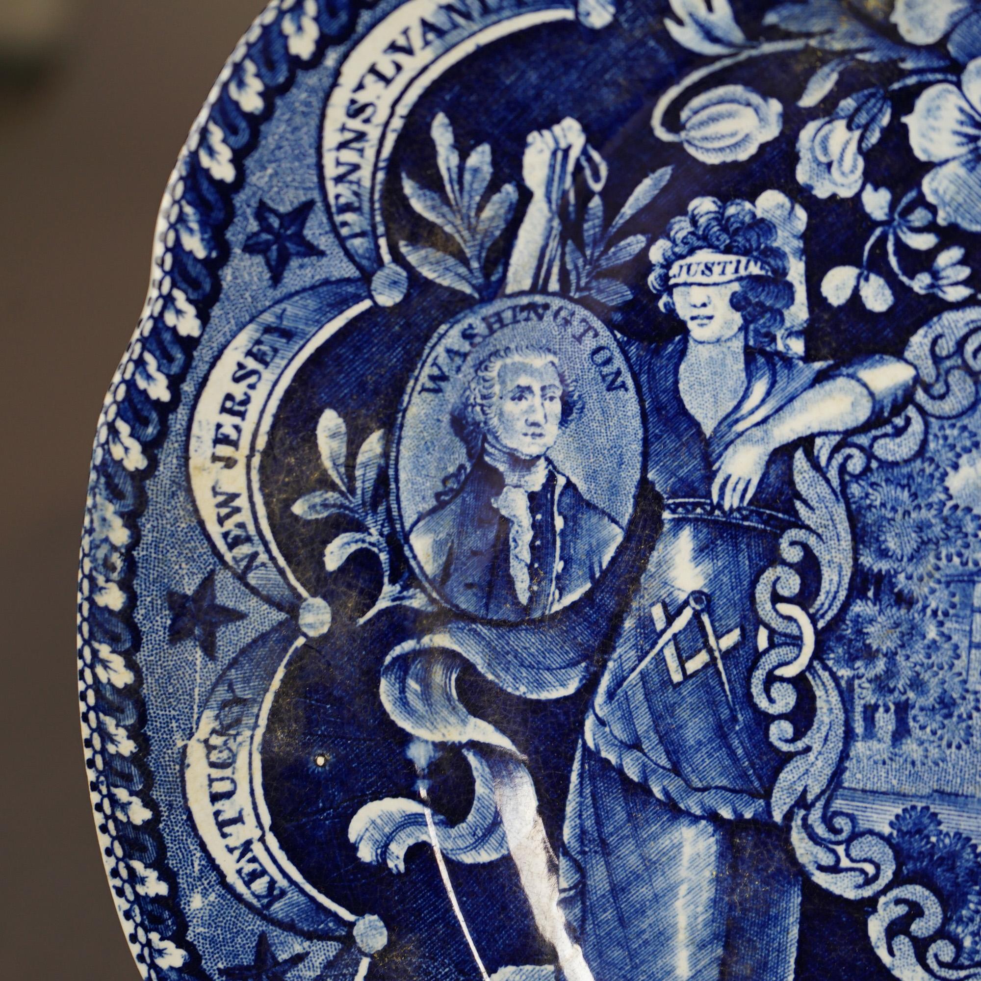 Antique US Historical Clews Pottery Flow Blue Platter 19th C For Sale 3