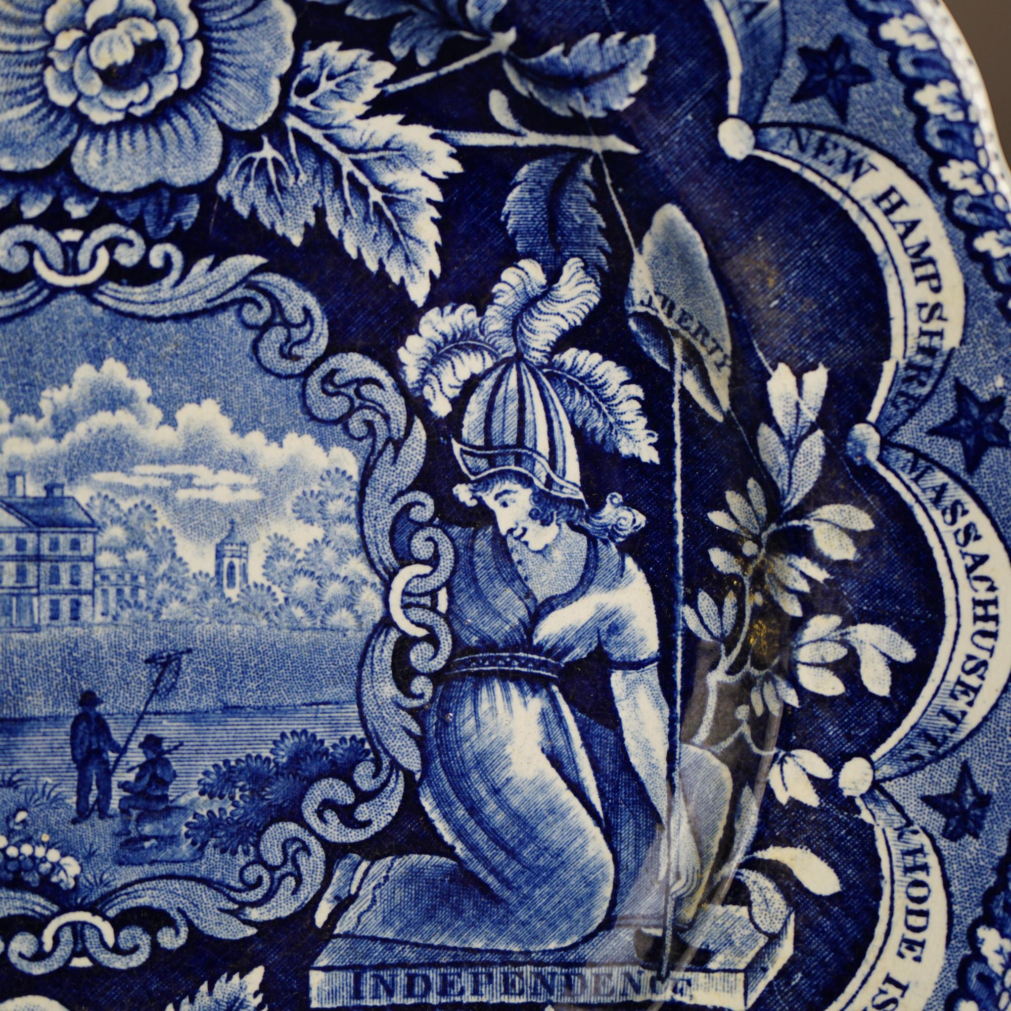 Antique US Historical Clews Pottery Flow Blue Platter 19th C For Sale 4