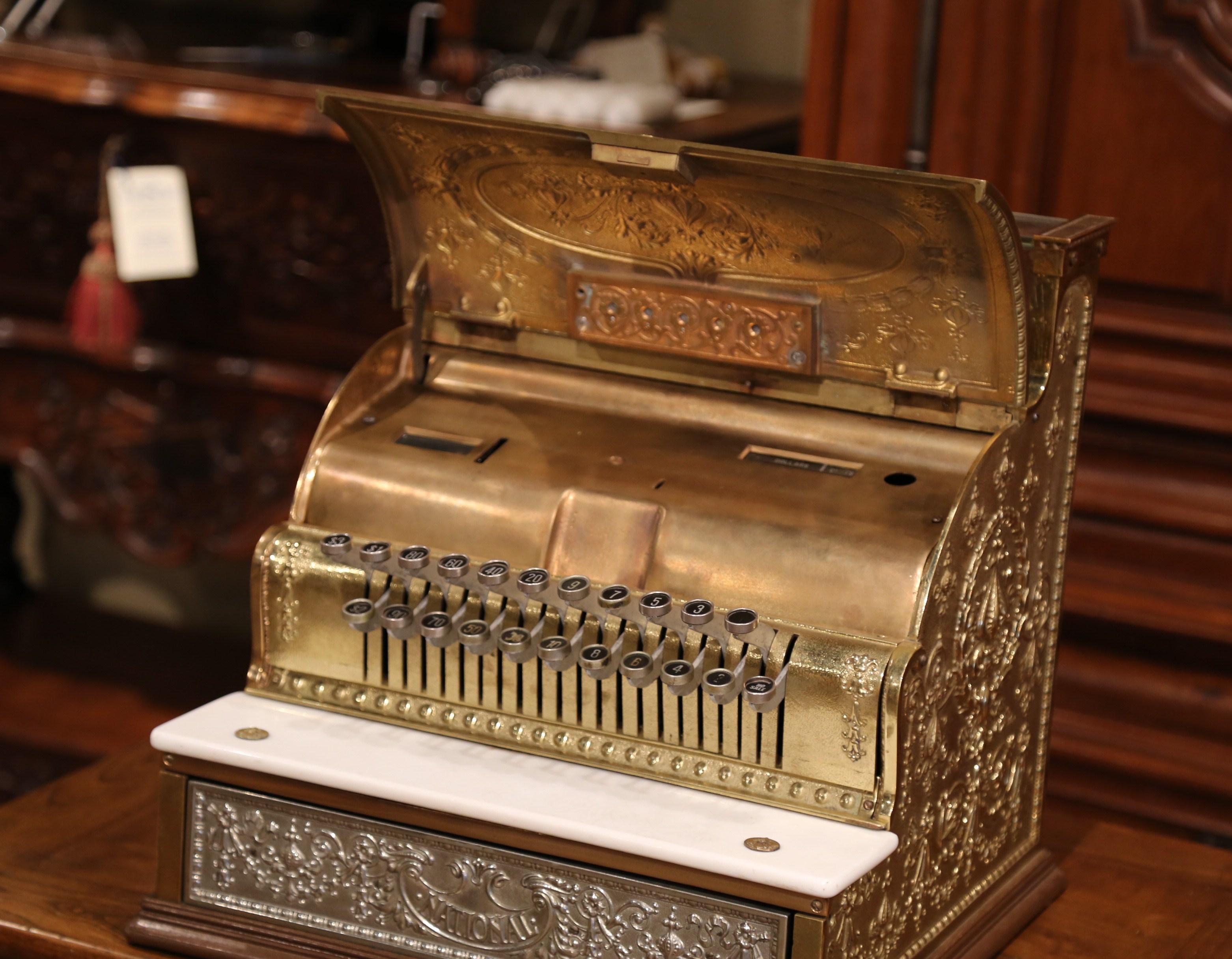 Antique US Nickel Bronze and Marble National Cash Register 1543744, circa 1915 In Good Condition In Dallas, TX