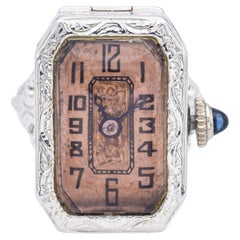 Antique USA Watch Co. White Gold Hand Wind Watch Ring Size 6