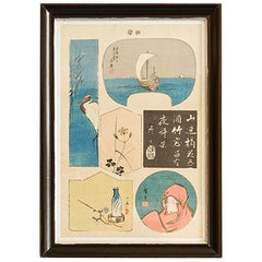 Antique Utagawa Hiroshige Woodblock Print in Antique Frame, Japan, 19th Century