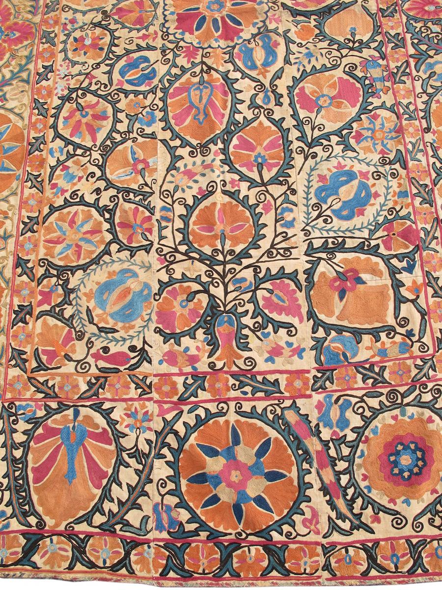 Embroidered Antique Uzbek Bokhara Suzani Wall-Hanging Tapestry, Mid-19th Century For Sale