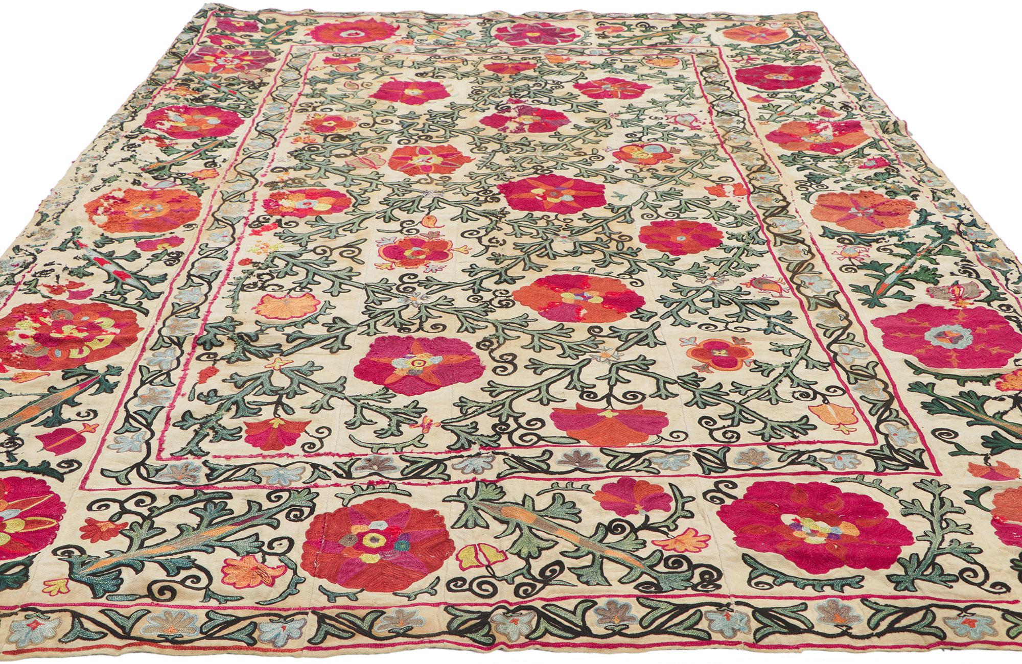 Hand-Woven Antique Uzbek Bukhara Suzani Textile, Embroidered Wall Tapestry For Sale