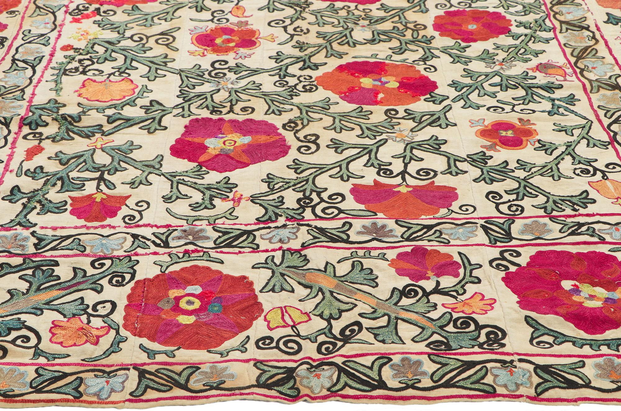 Antique Uzbek Bukhara Suzani Textile, Embroidered Wall Tapestry In Good Condition For Sale In Dallas, TX