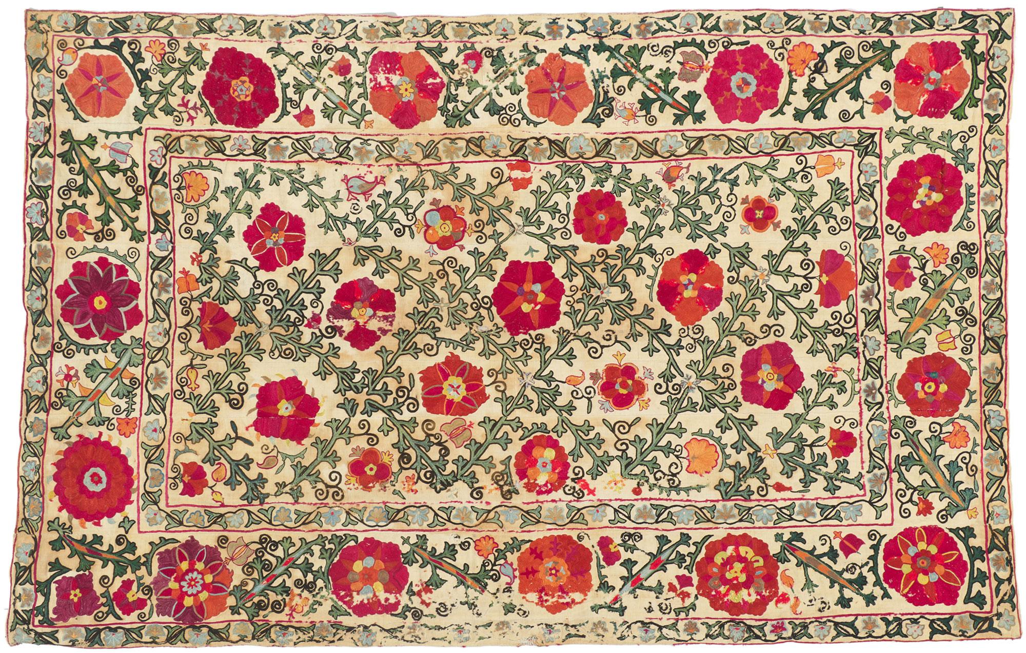 Antiker türkischer Bukhara Suzani-Wandteppich aus Textil, bestickt im Angebot 2
