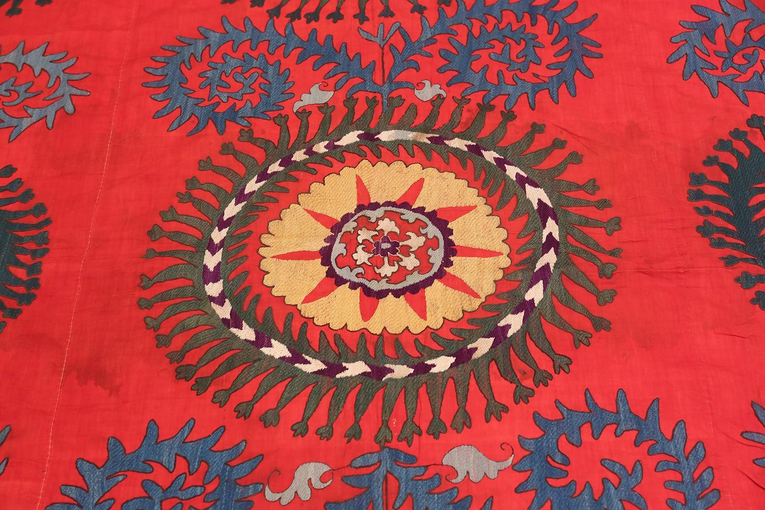 Suzani Antique Uzbek Embroidery Textile. Size: 5 ft 6 in x 6 ft 8 in