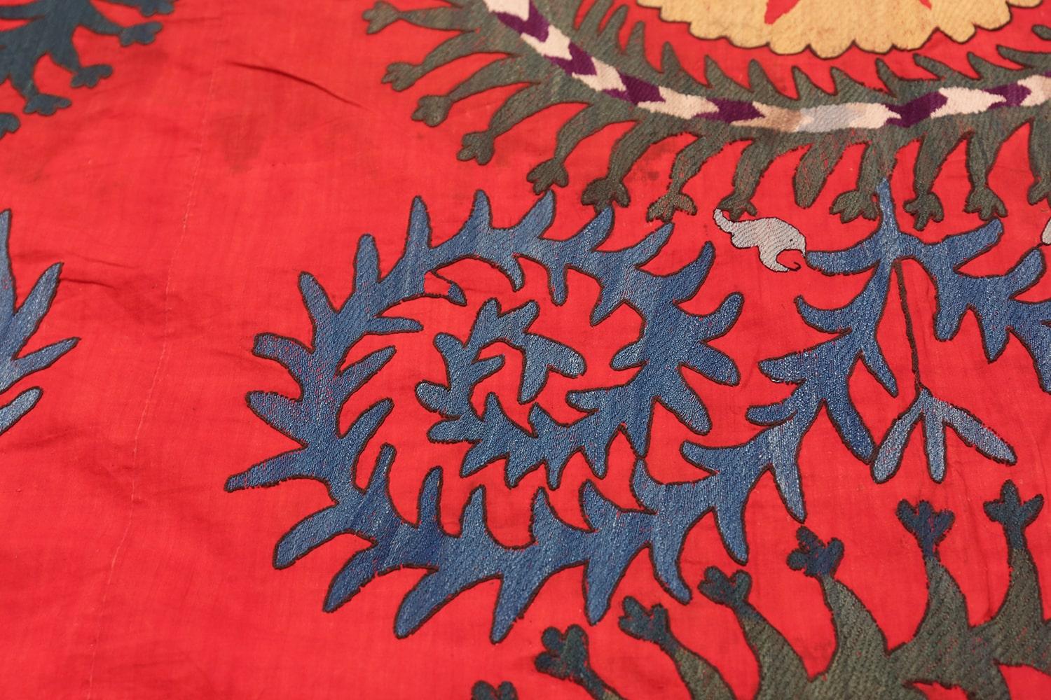 Antique Uzbek Embroidery Textile. Size: 5 ft 6 in x 6 ft 8 in In Excellent Condition In New York, NY