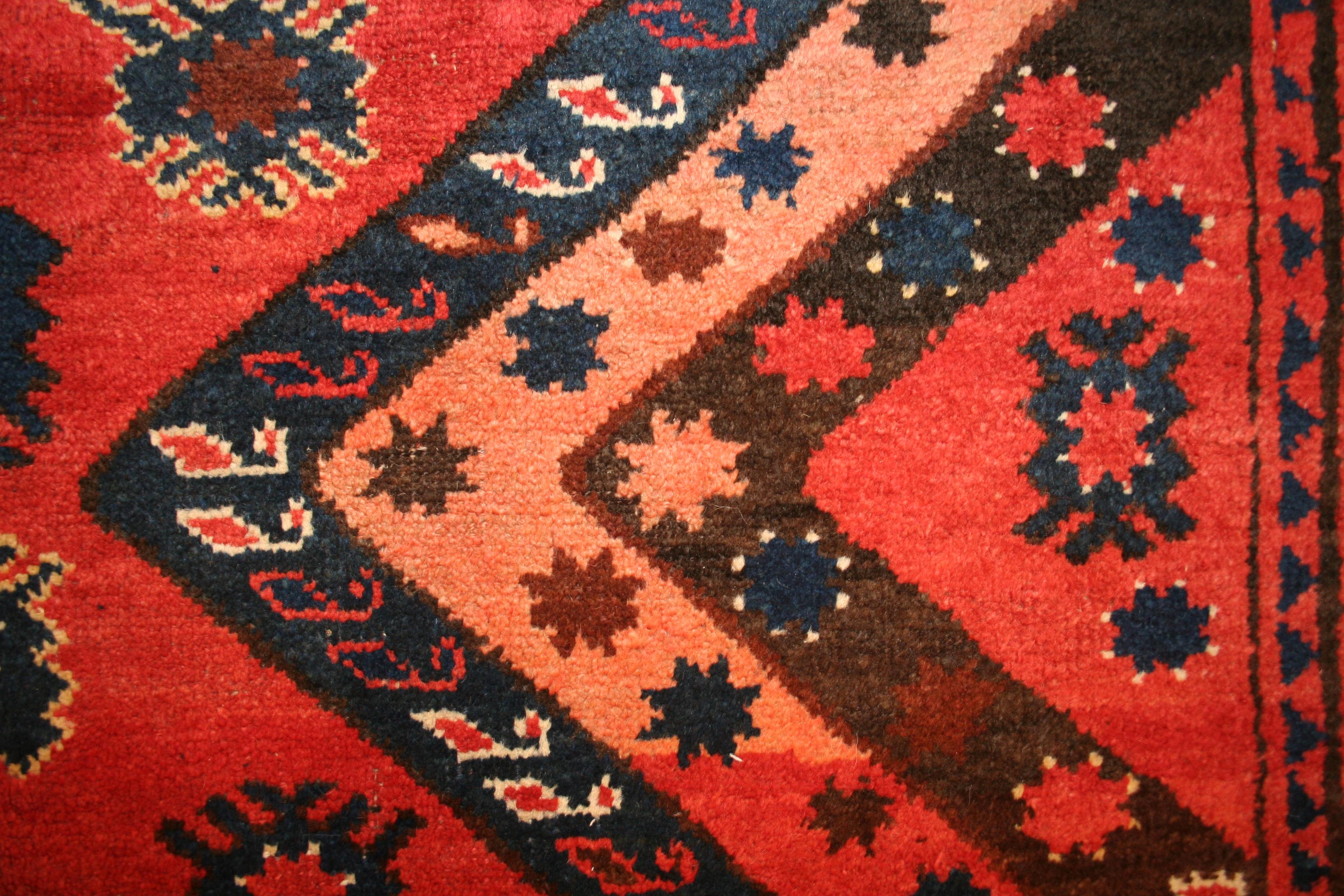 Hand-Knotted Antique Uzbek Geometric Design Tribal Rug 